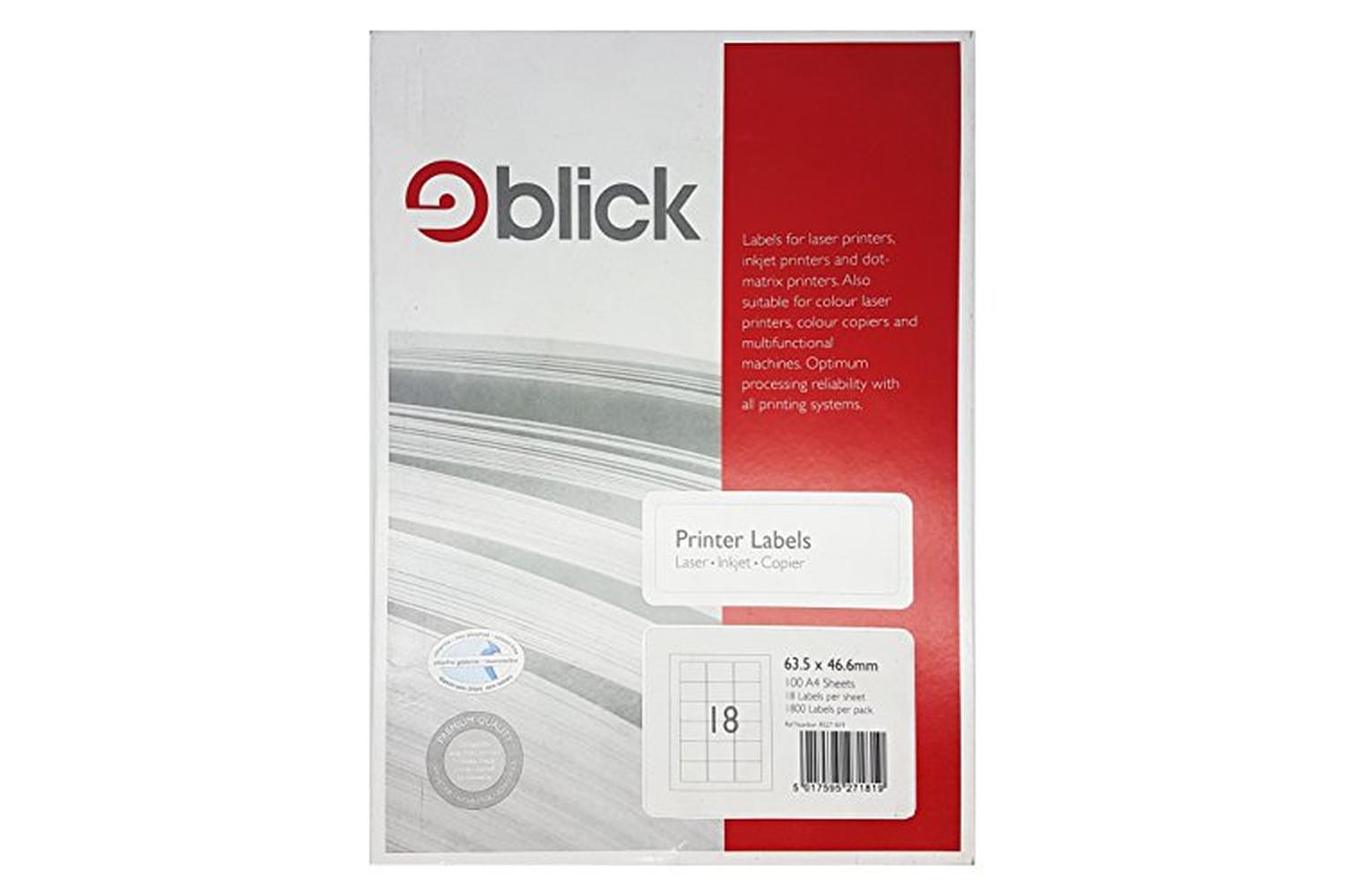 Blick Rs271819 - Multi Labels A4 63.5mm X 46.6mm 18 Labels P-2