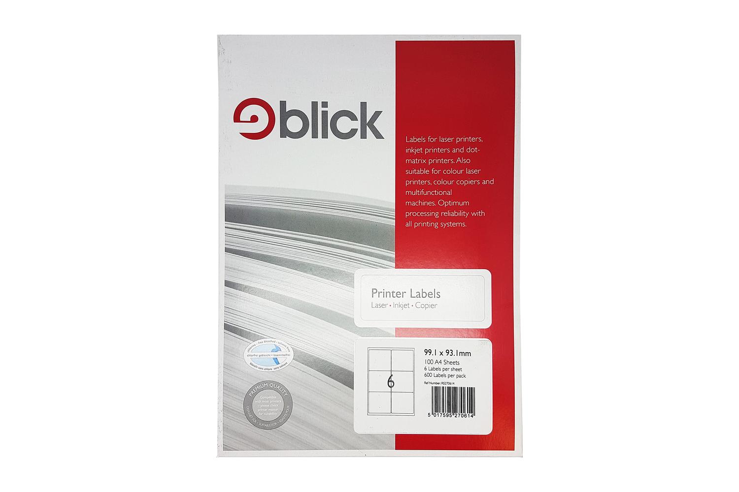 Blick Rs270614 - Multi Labels A4 99.1mm X 93.1mm 6 Labels Pe