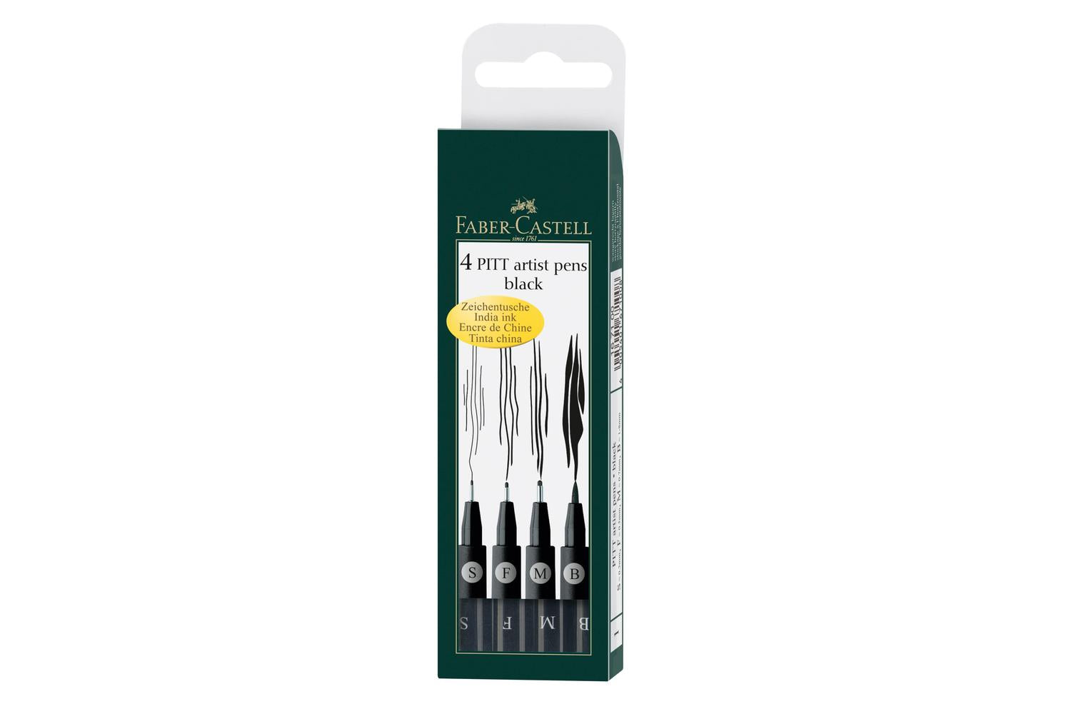 Faber-castell Fc167100 - Pitt Artist Pen Wallet Of 4 Black (