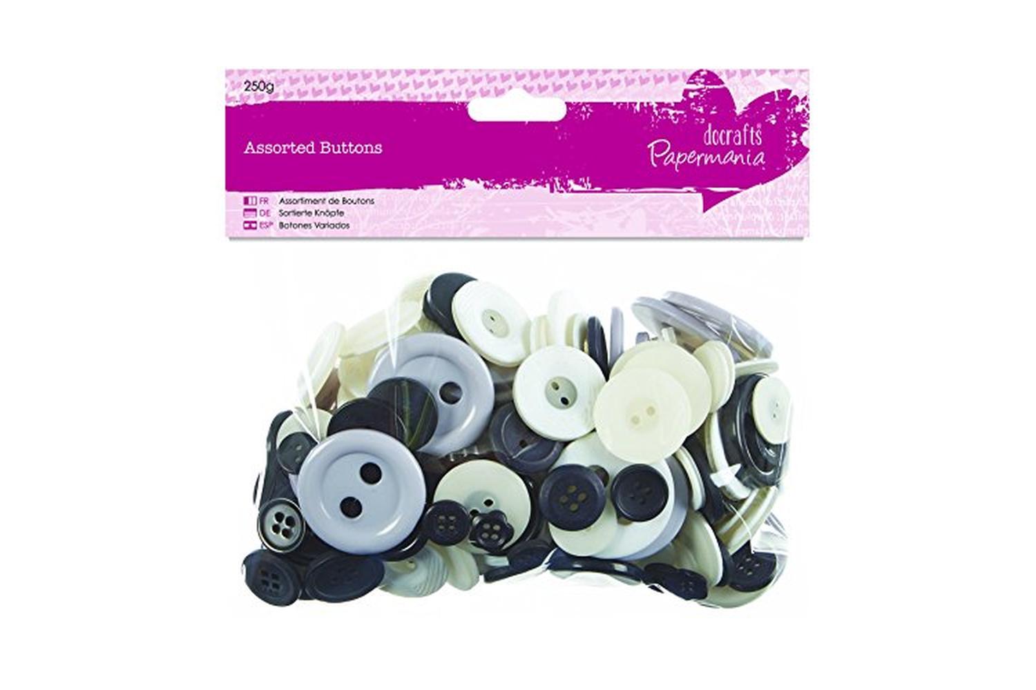 Papermania Pma 354321 - Assorted Buttons (250g) - Monochrome-2
