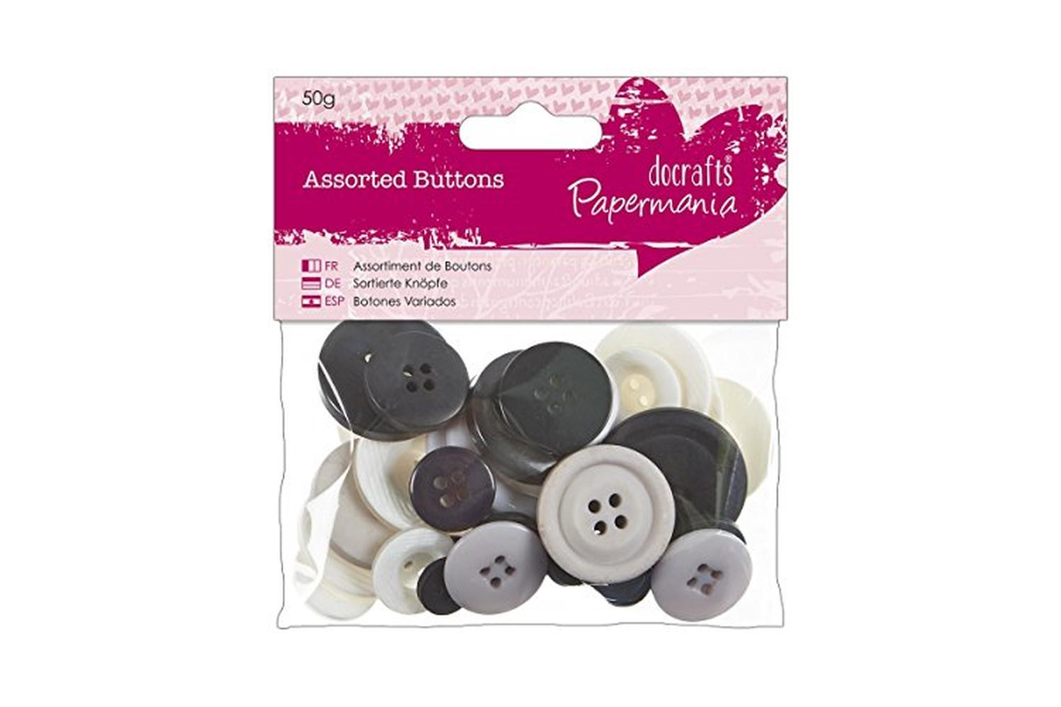 Papermania Pma 354322 - Assorted Buttons (50g) - Monochrome-2