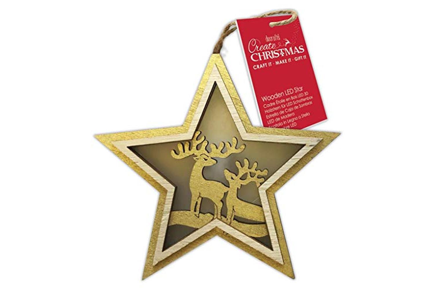 Papermania Pma 105990 - Wooden Led Star - 2 Stags-2