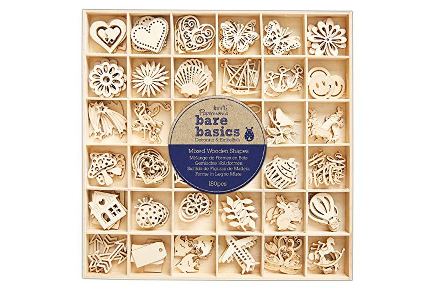 Papermania Pma 174551 - Wooden Shapes (180pcs) - Bare Basics-2