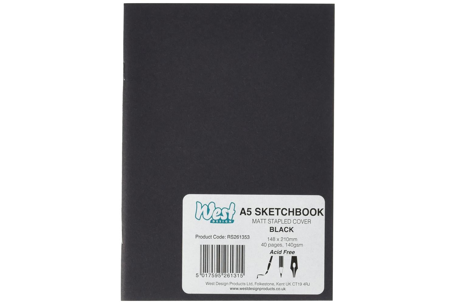 West Rm640008 - A5 Matt Sketchbook 140gsm 40 Pages Black (un