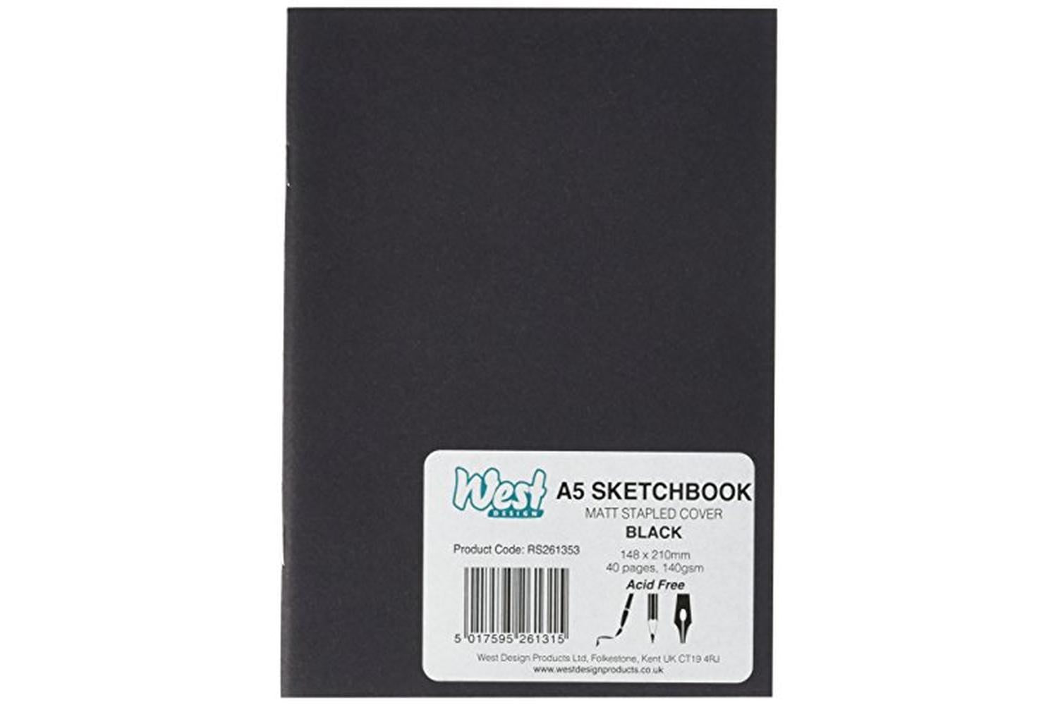 West Rm640008 - A5 Matt Sketchbook 140gsm 40 Pages Black (un-2