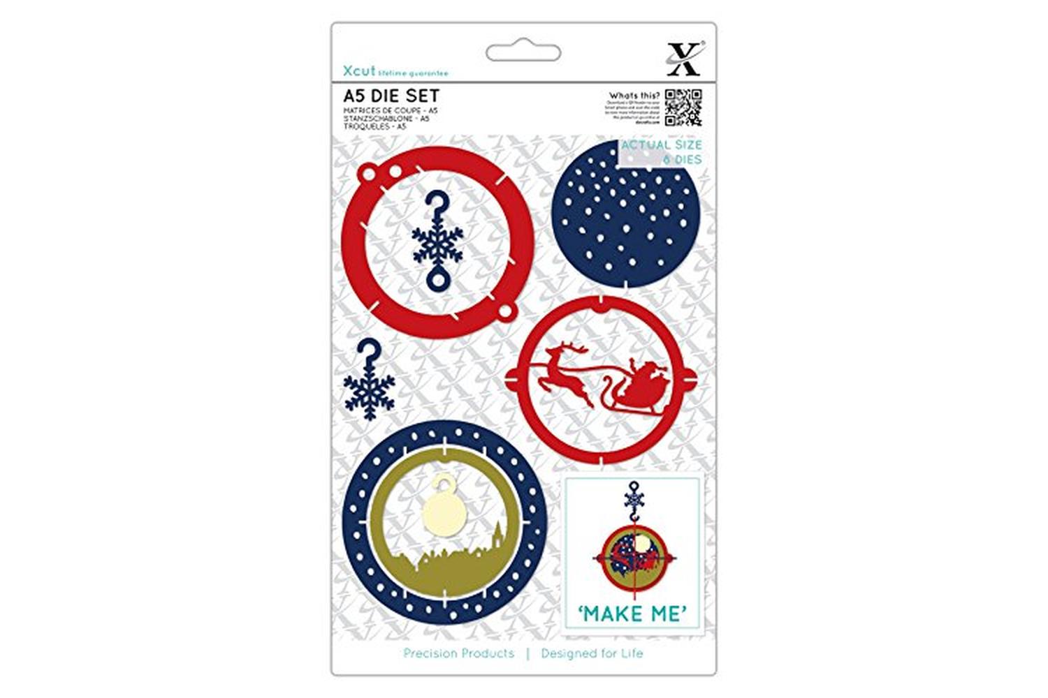 Xcut Xcu 503966 - A5 Dies (7pcs) - Flying Santa Bauble-2