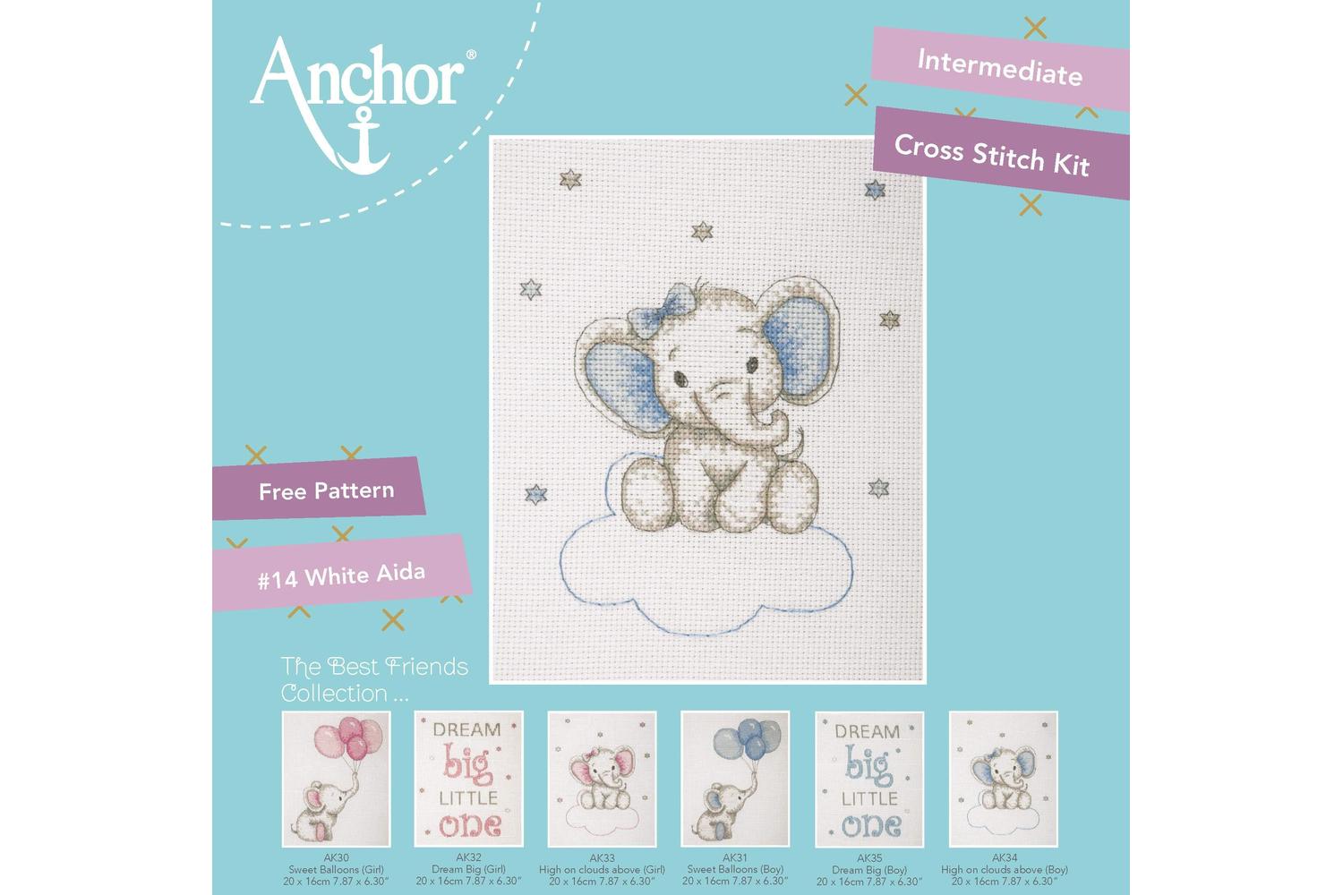 Anchor Gro-ak34 - Boy Elephant - Counted Cross Stitch Kit Ba