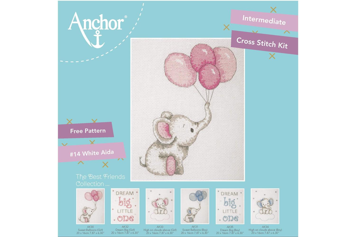 Anchor Gro-ak30 - Girl Balloons - Counted Cross Stitch Kit B