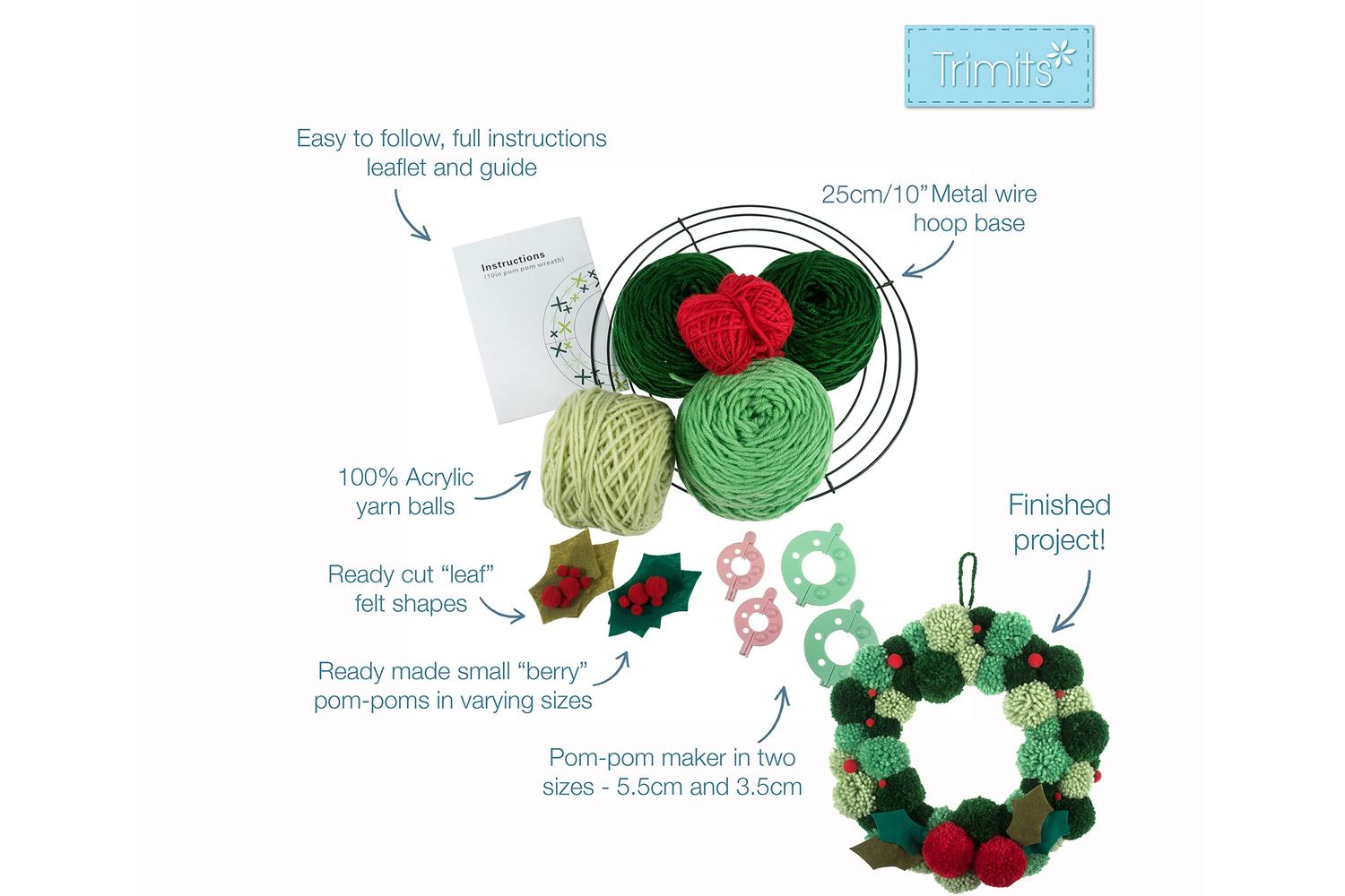 Trimits Gro-gck207 - Pompom Wreath Grn - Pom Pom Wreath Kit-3