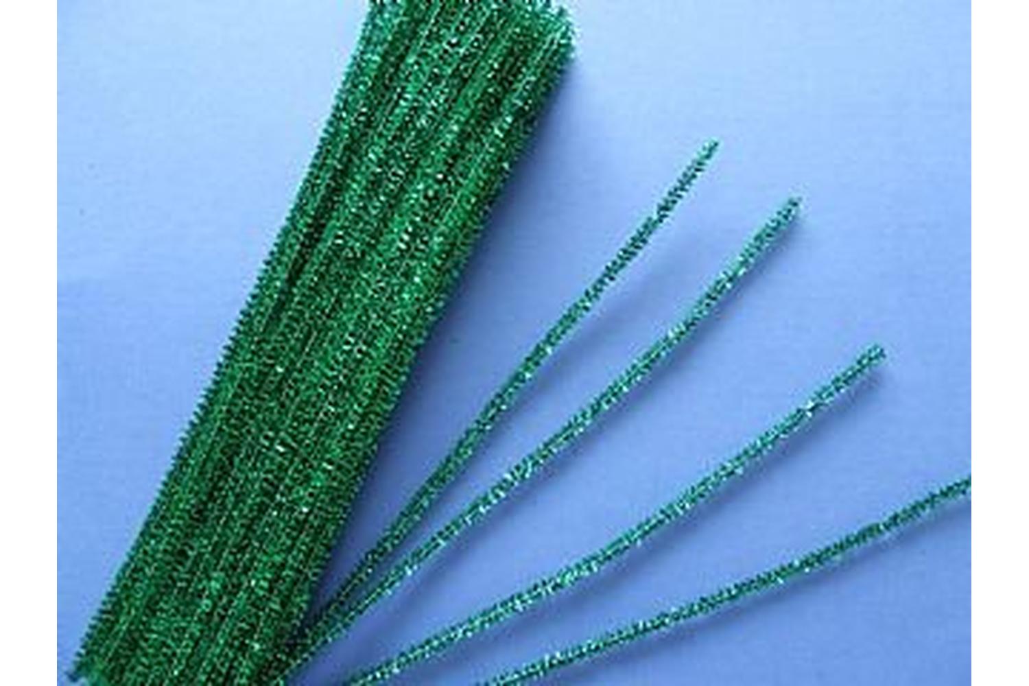 Trimits Gro-st15 - Glitter Chenilles 6mm X 30cms Green Pack-2