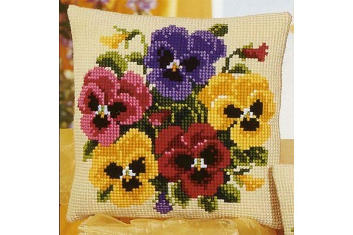 Vervaco Gro-pn-0008685 - Cushion Pansy Posy - Cross Stitch K-2