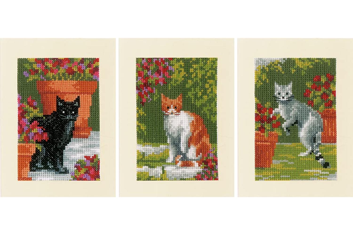 Vervaco Gro-pn-0188672 - Cards Pk3 Catflwrs - Counted Cross