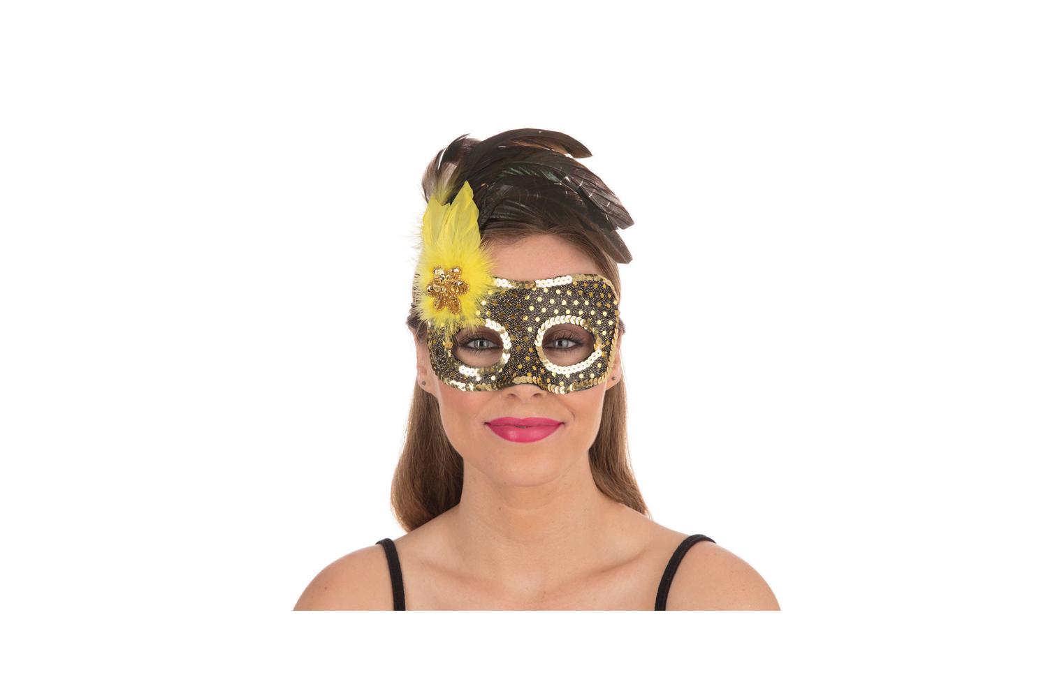 Rubies | Rb-em048 | Black & Gold Sequin Feather Eye Mask
