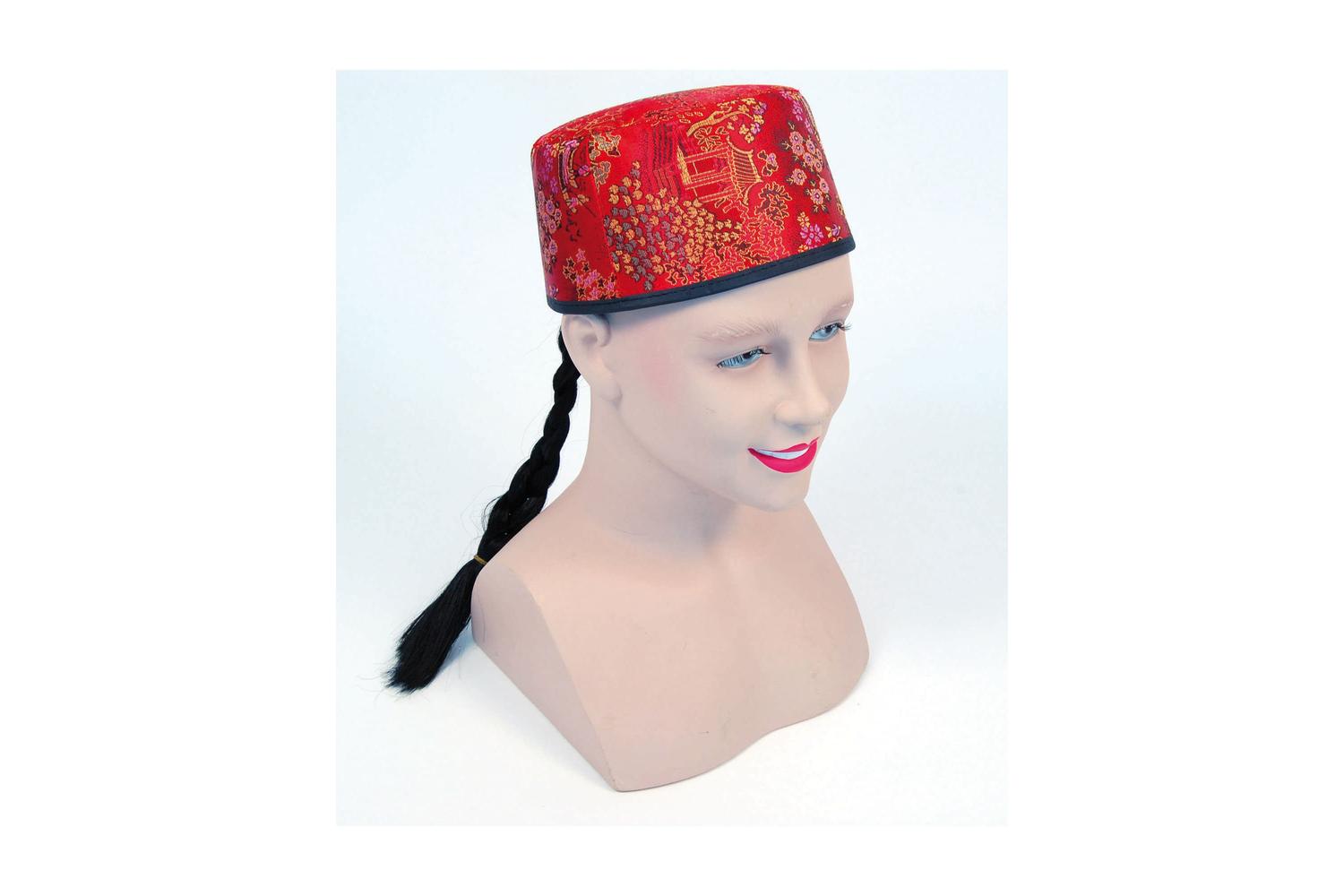 Rubies | Rb-bh442 | Chinese Mandarin Hat Red Fabric + Plait