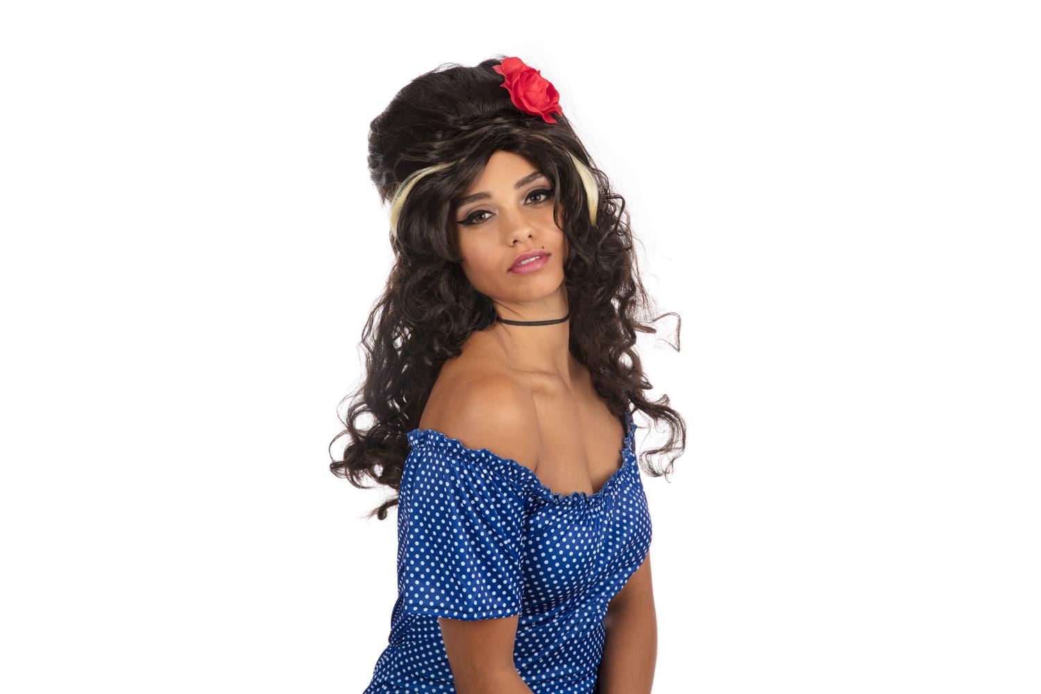 Rubies | Rb-bw680 | Beehive Long Black + Rose Wig