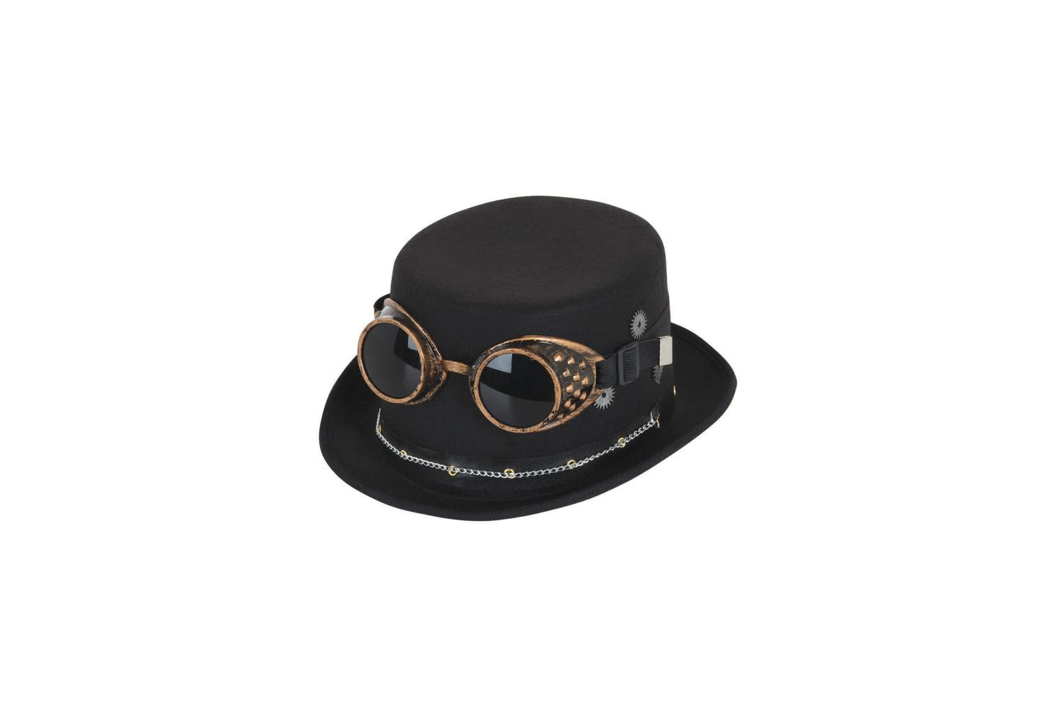Rubies | Rb-bh673 | Steampunk Top Hat Black W/ Goggles And Gears