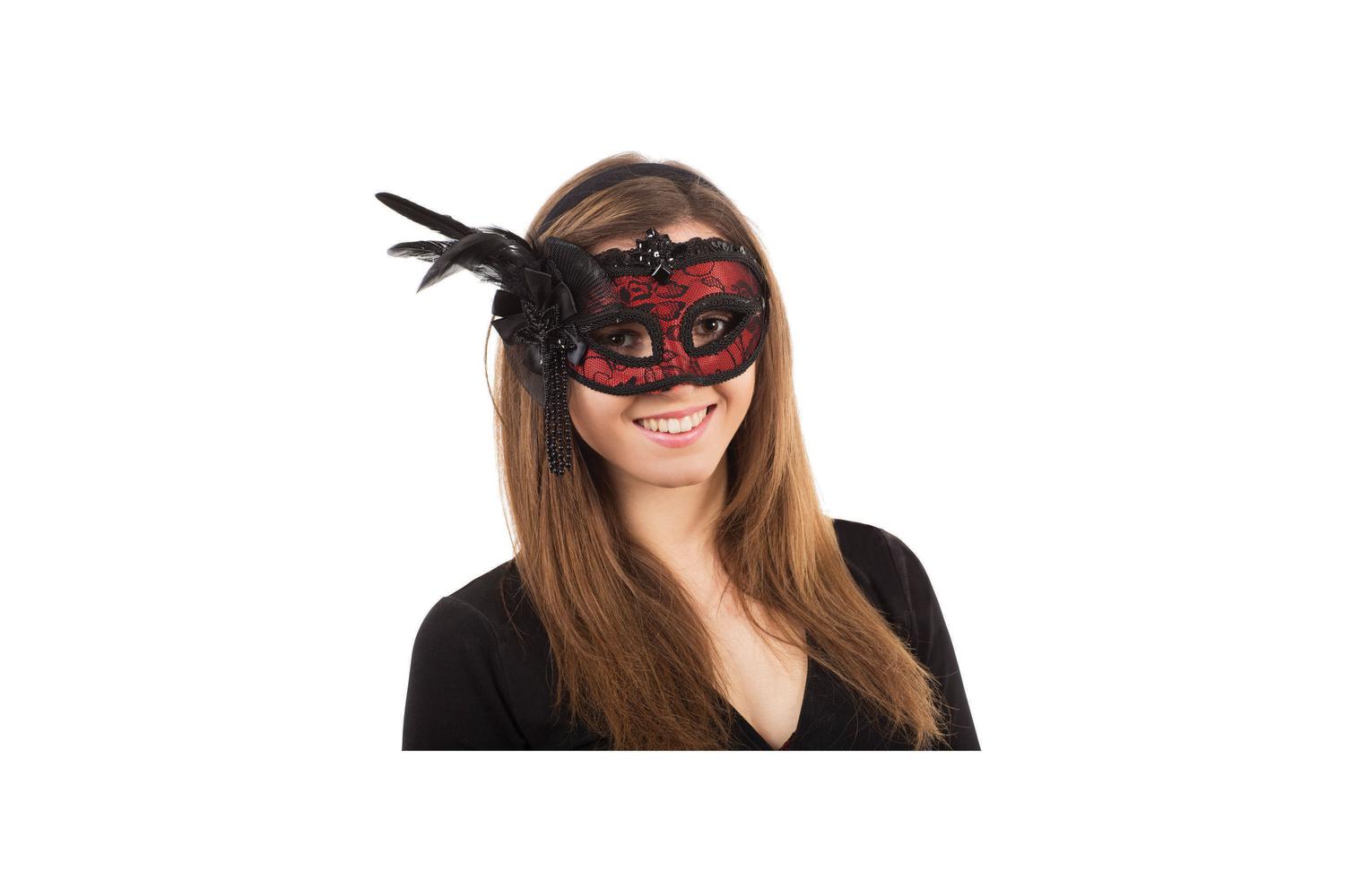 Rubies | Rb-em447 | Red/side Feather Mask (h/b)