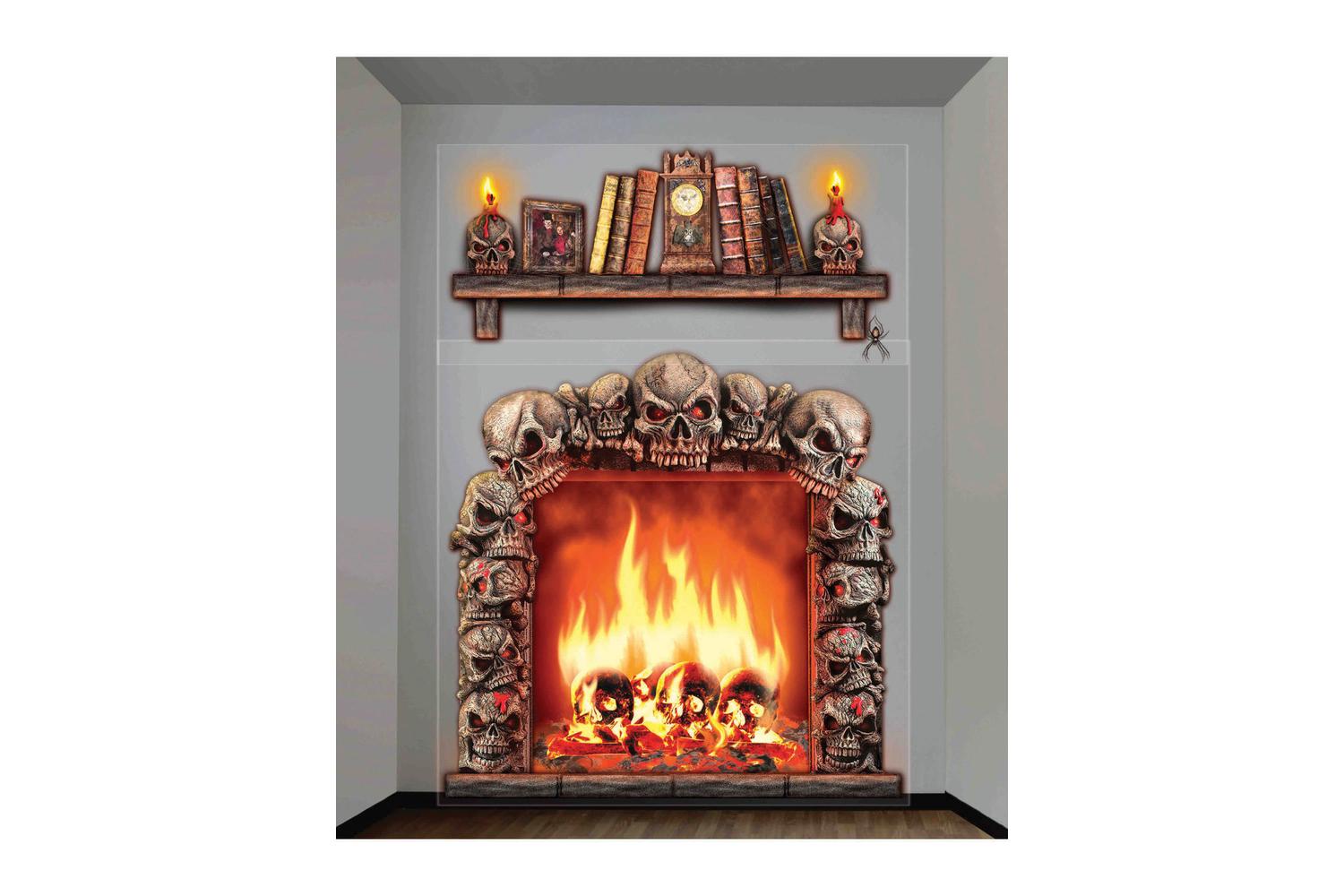 Rubies | Rb-x68913 | Haunted House Giant Wall Halloween Decorations Skull Fireplace & Bookshelf-2