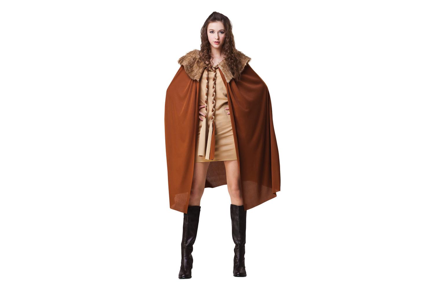 Rubies | Rb-ac063 | Ladies Brown Short Cape With Plush Collar Game Of Thrones Style