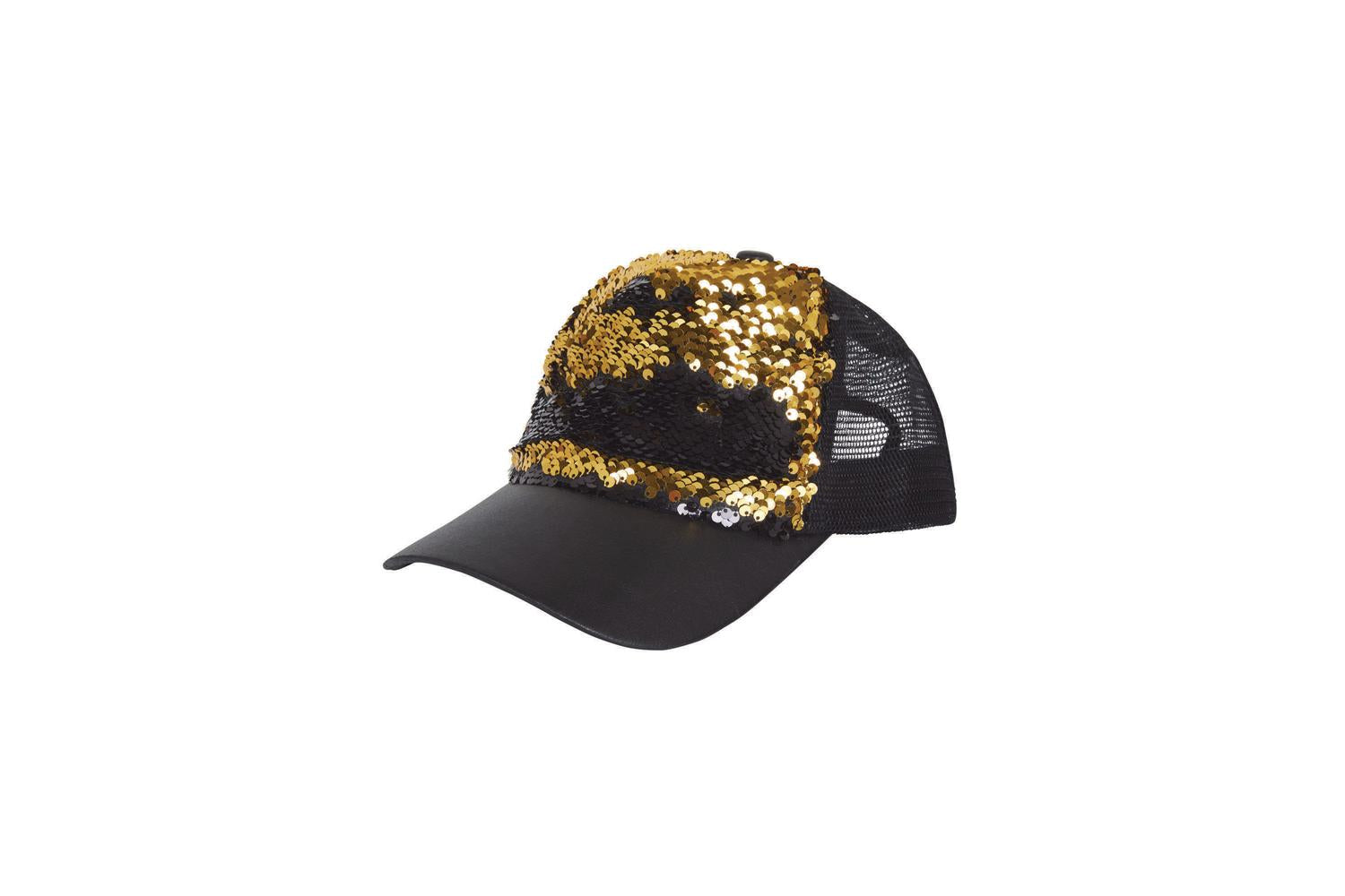 Rubies | Rb-bh696 | Reversible Sequin Black And Gold Cap