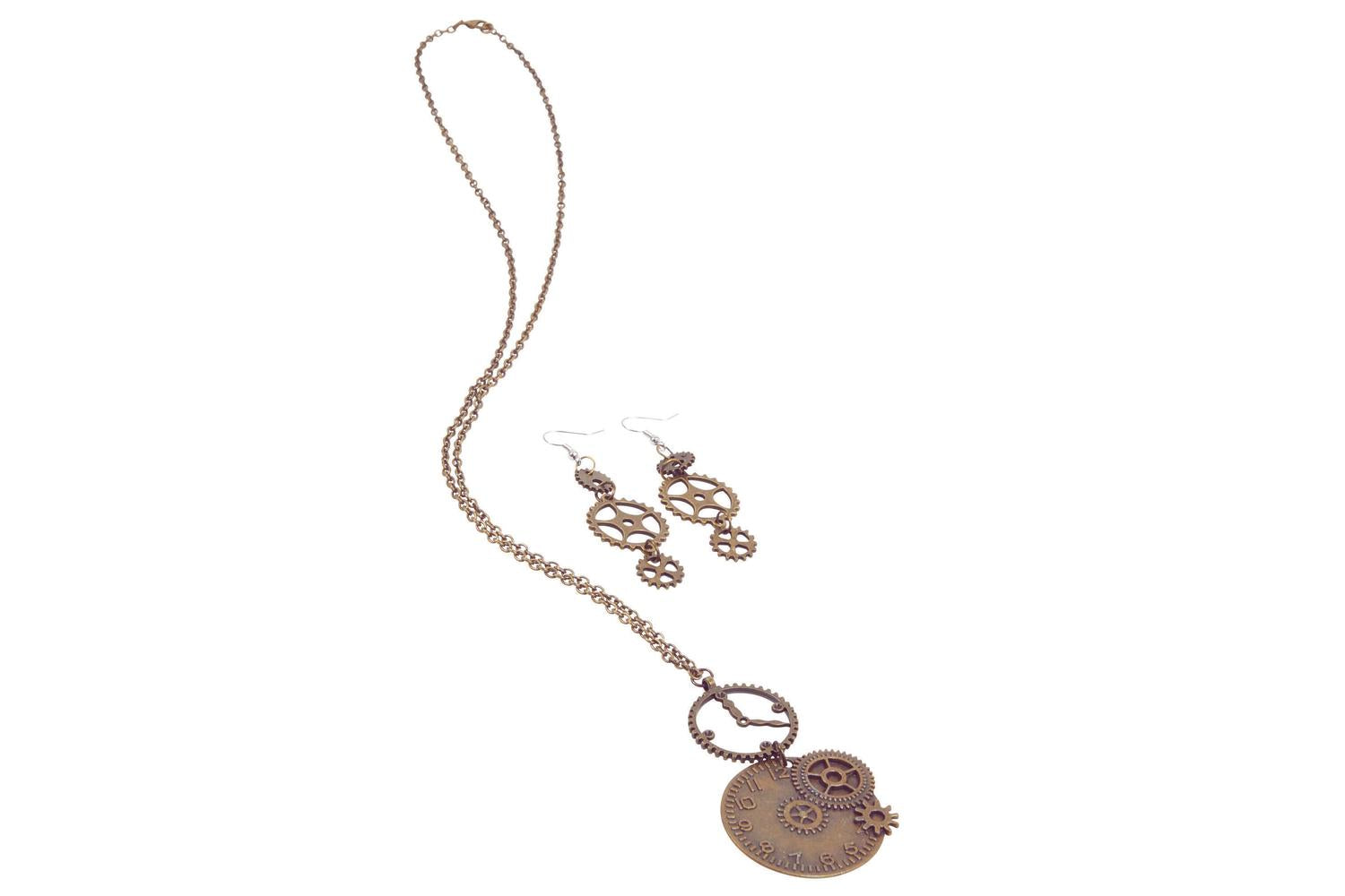 Rubies | Rb-ba3226 | Steampunk Clock Necklace + Gear Earrings