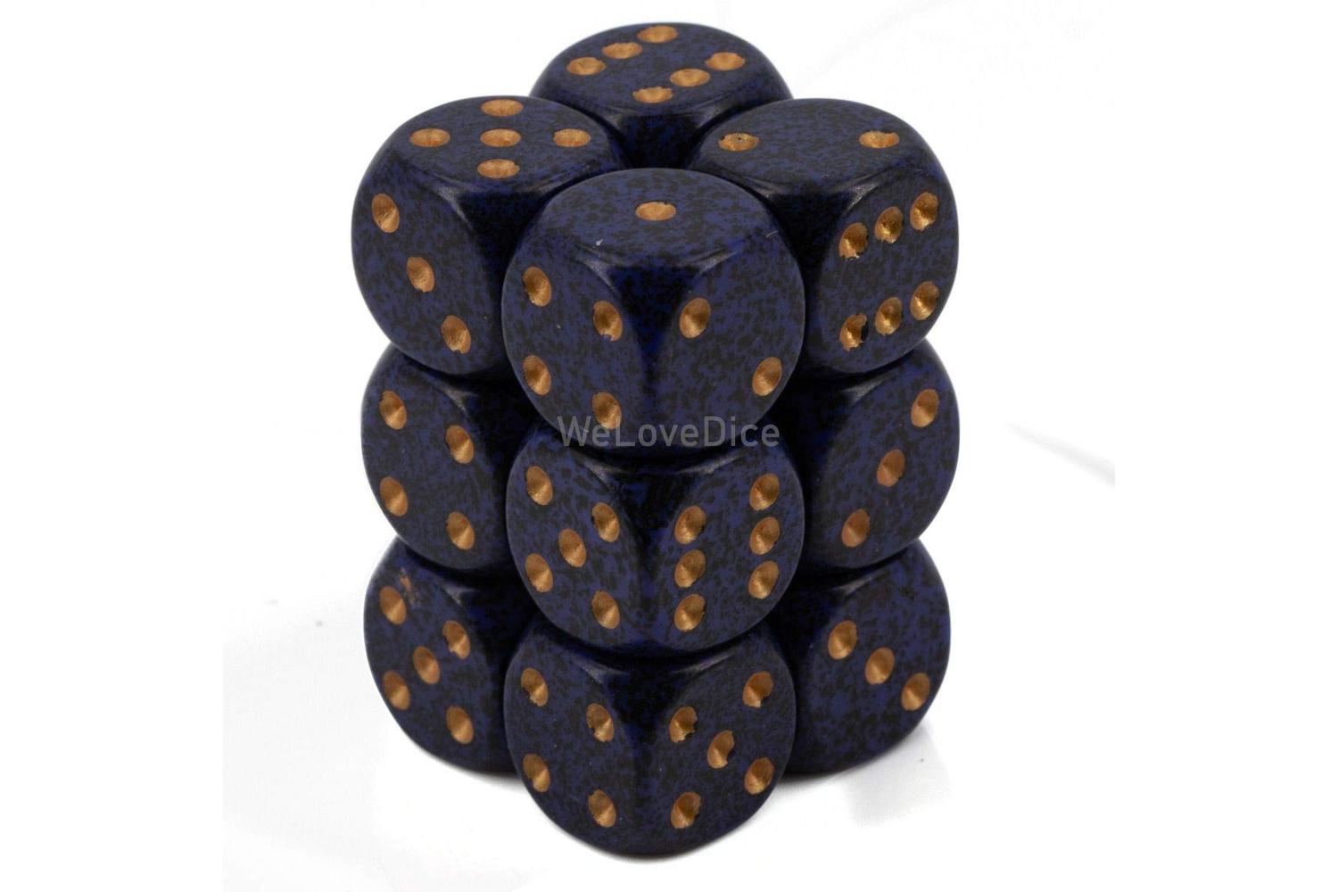 Chessex | Chx25737 | Golden Cobalt: Speckled D6 Set Of 12 (16mm,pip)