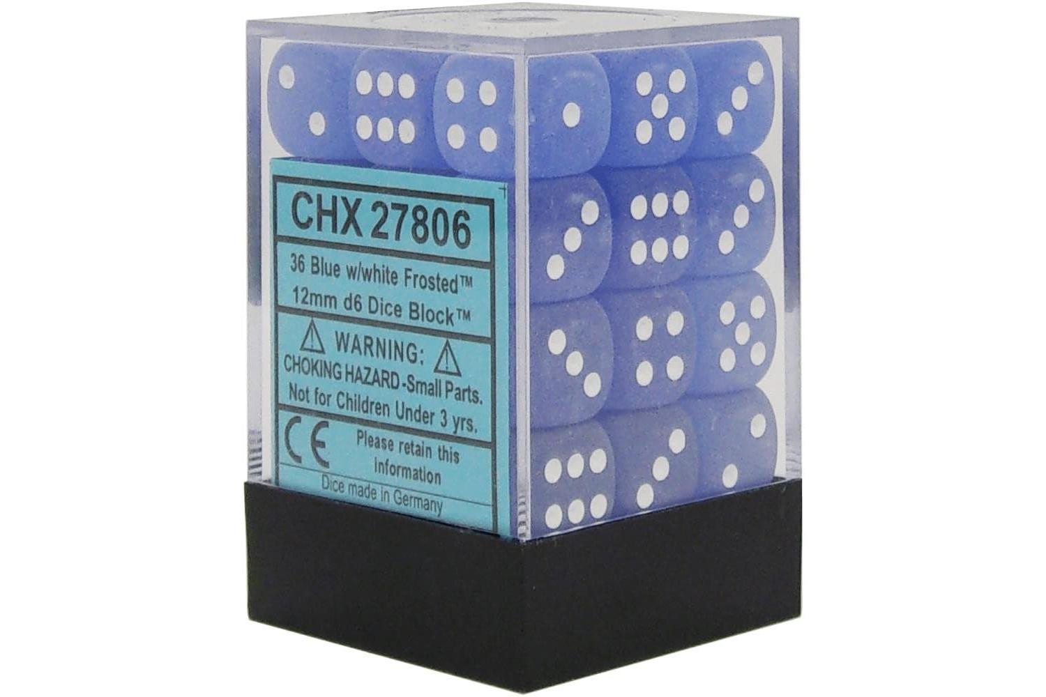 Chessex | Chx27806 | 12mm D6 Dice Block: Frosted Blue/white