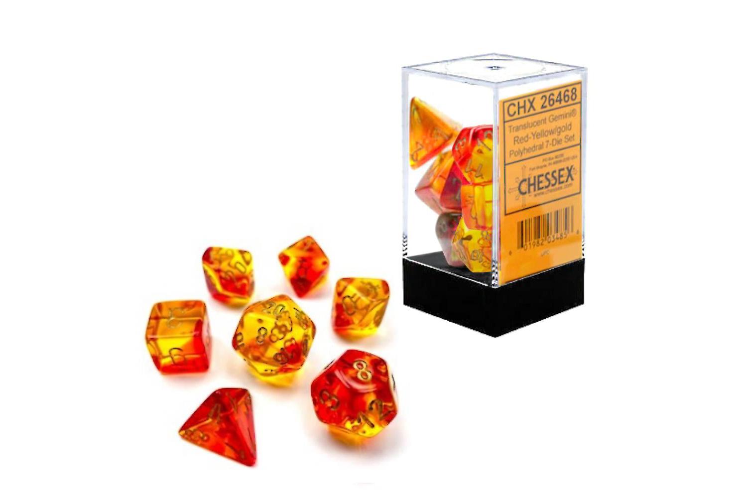 Chessex | Chx26468 | Gemini Polyhedral Translucent Red-yellow/gold 7-die Set