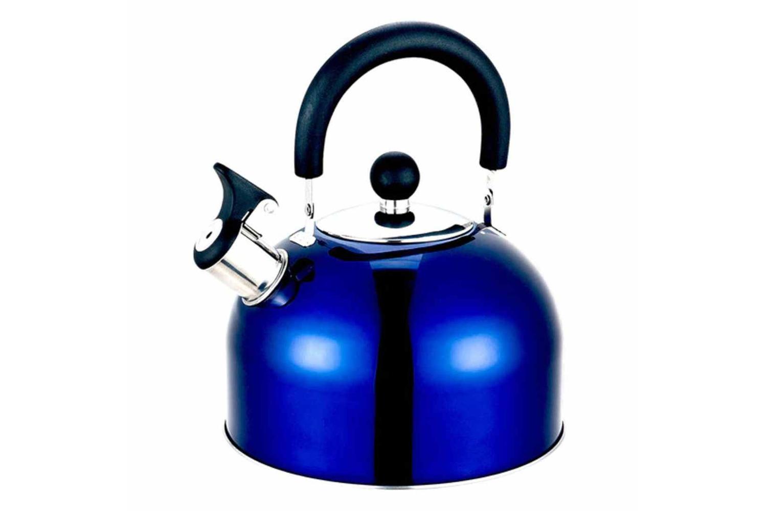 2 Litre Stainless Steel Whistling Kettle Blue | Camping Furniture | Stainless Steel | Large