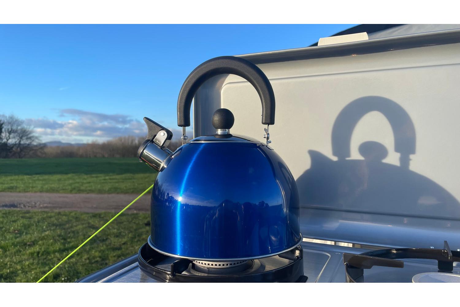 2 Litre Stainless Steel Whistling Kettle Blue | Camping Furniture | Stainless Steel | Large-2