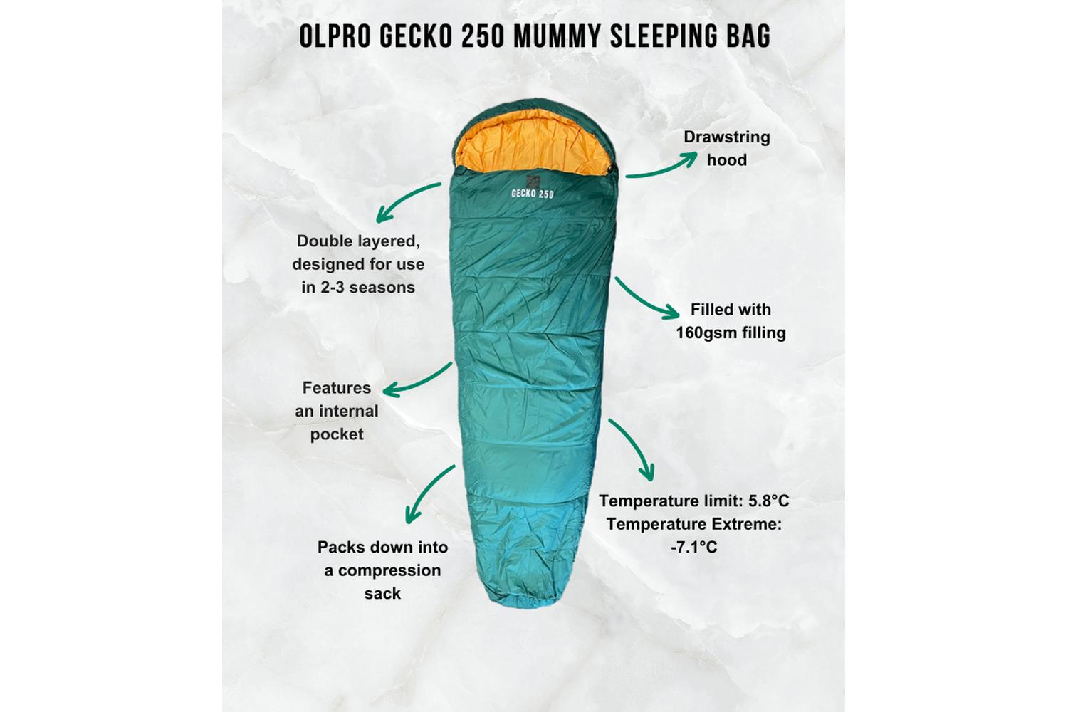 Gecko 250 Mummy Sleeping Bag | Camping | Double-layered | Nylon & Polyester-3