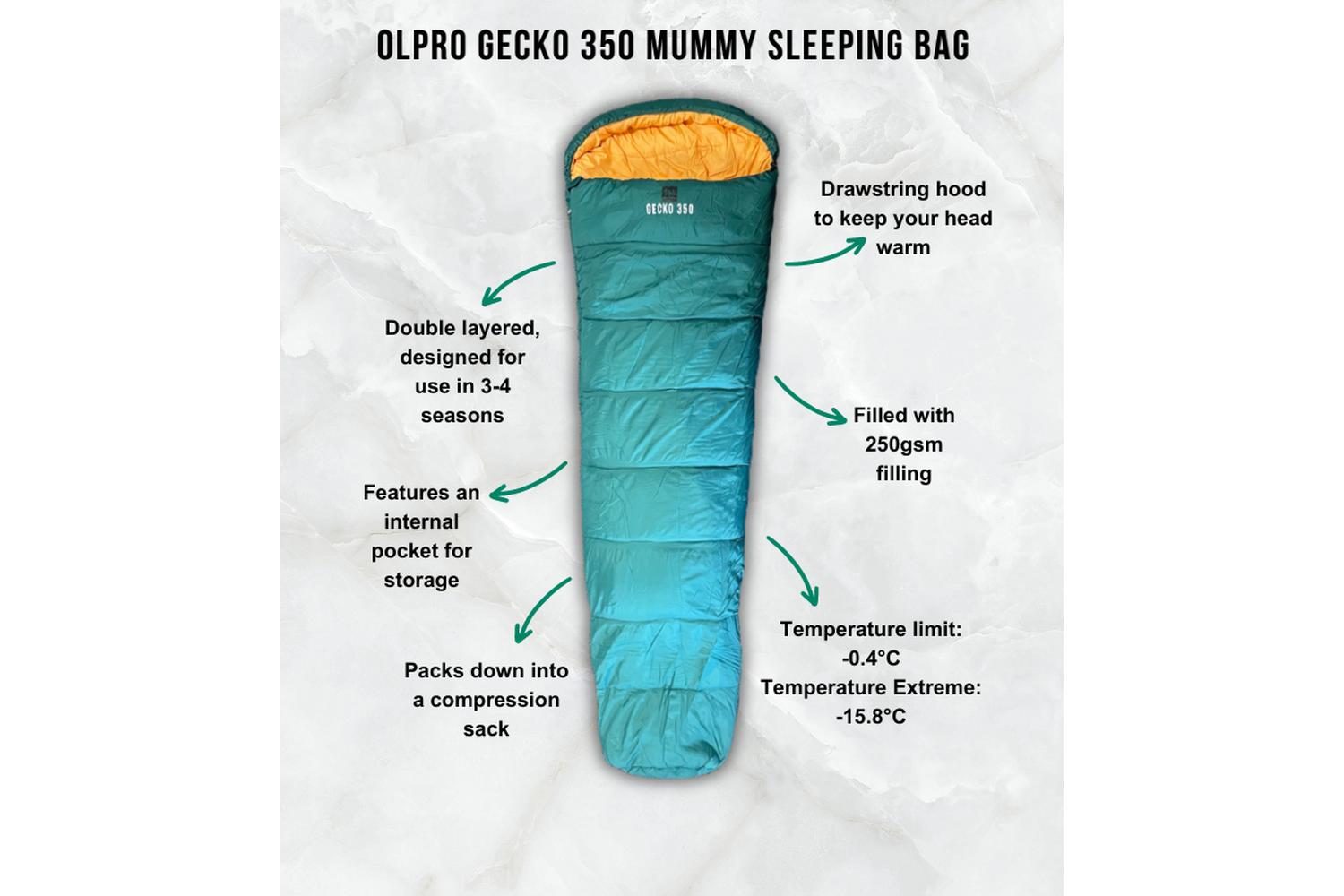 Gecko 350 Mummy Sleeping Bag | Camping Gear | 210t Nylon & 190t Polyester-3