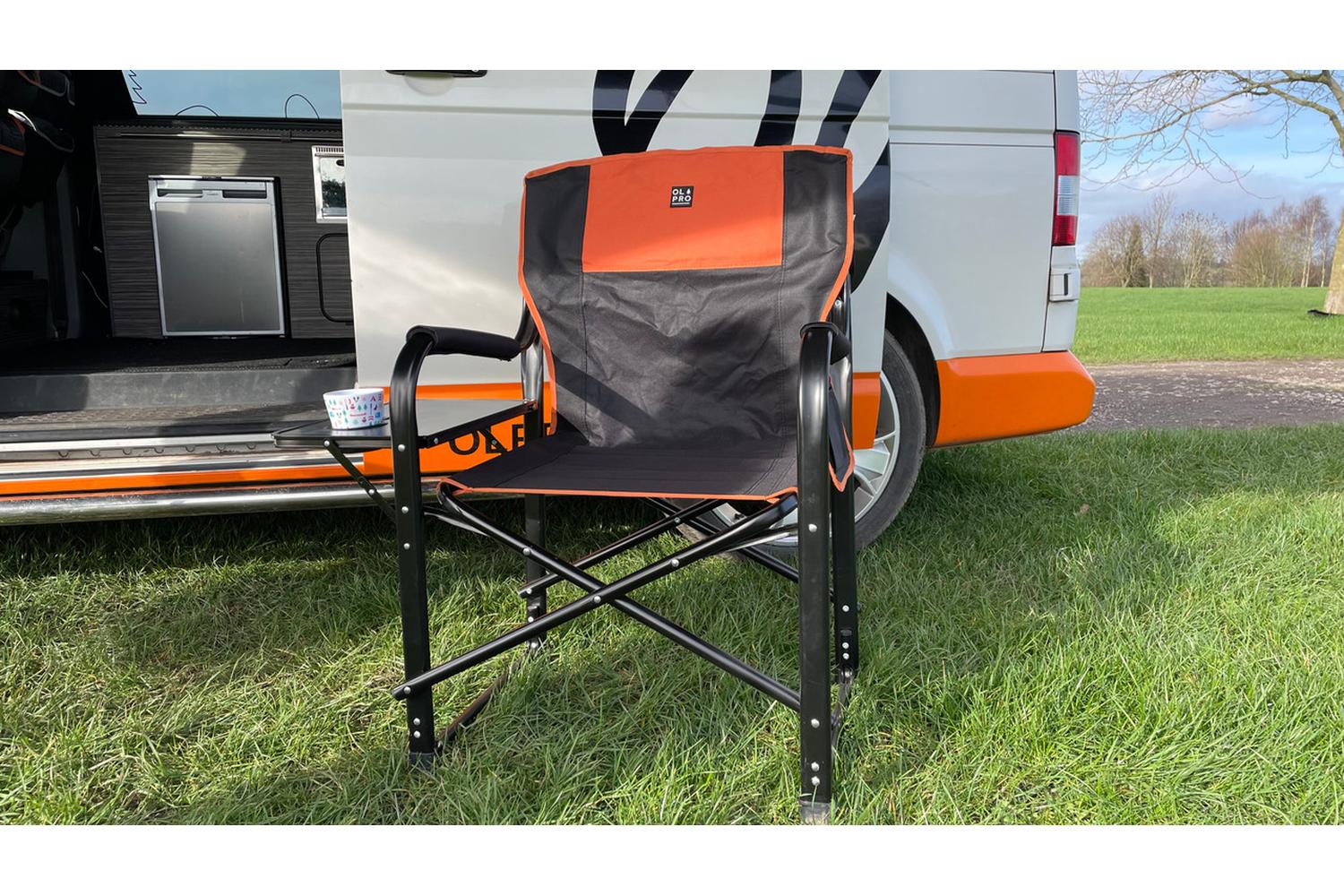 Directors Chair Orange Black | Camping Furniture | Sturdy Steel Frame-2