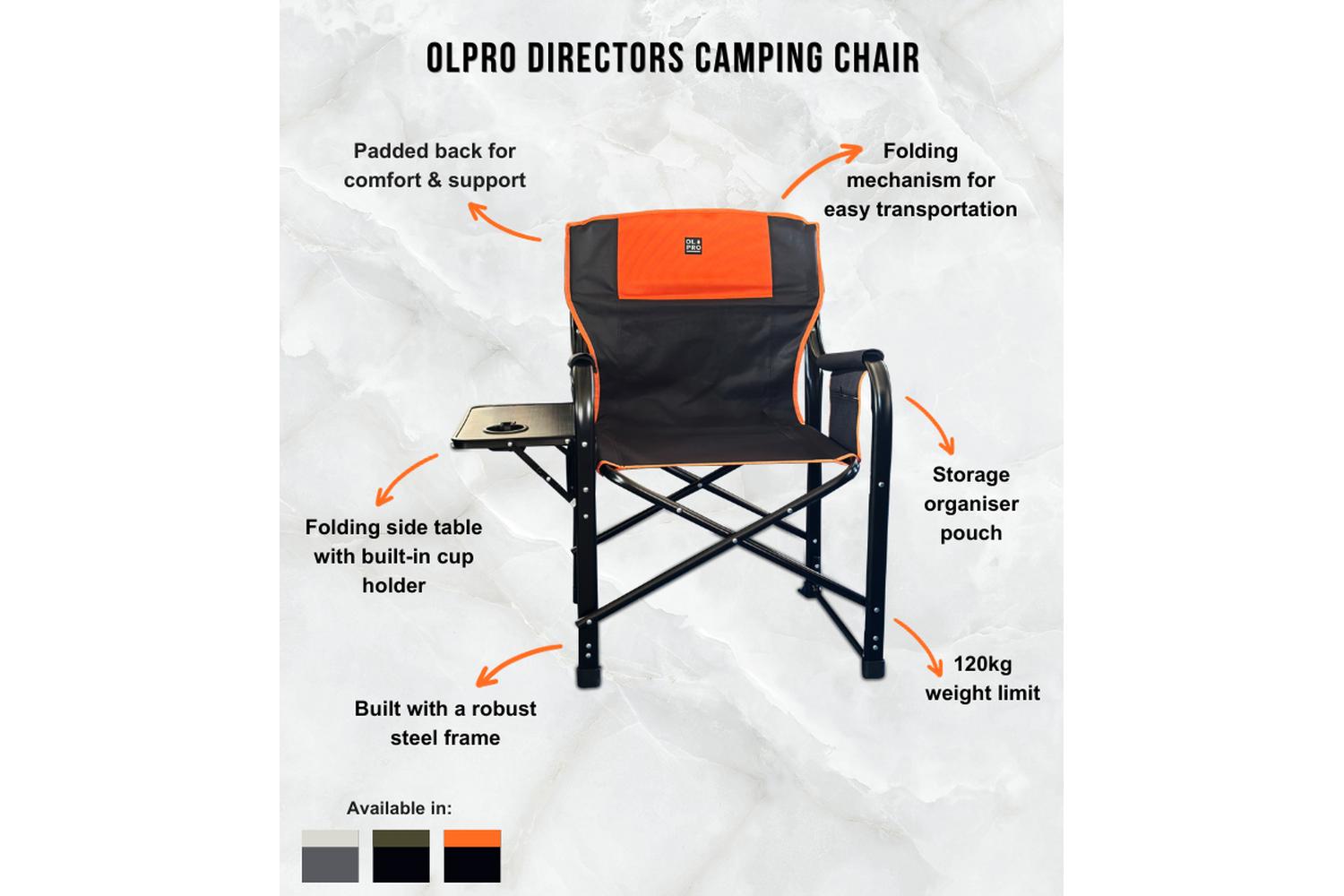 Directors Chair Orange Black | Camping Furniture | Sturdy Steel Frame-3