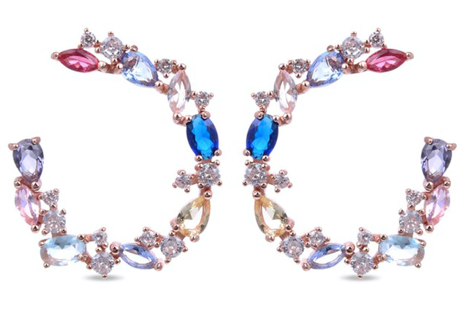 Luxenter Sobef Earrings | Sterling Silver Hoops with Multi-Coloured Stones