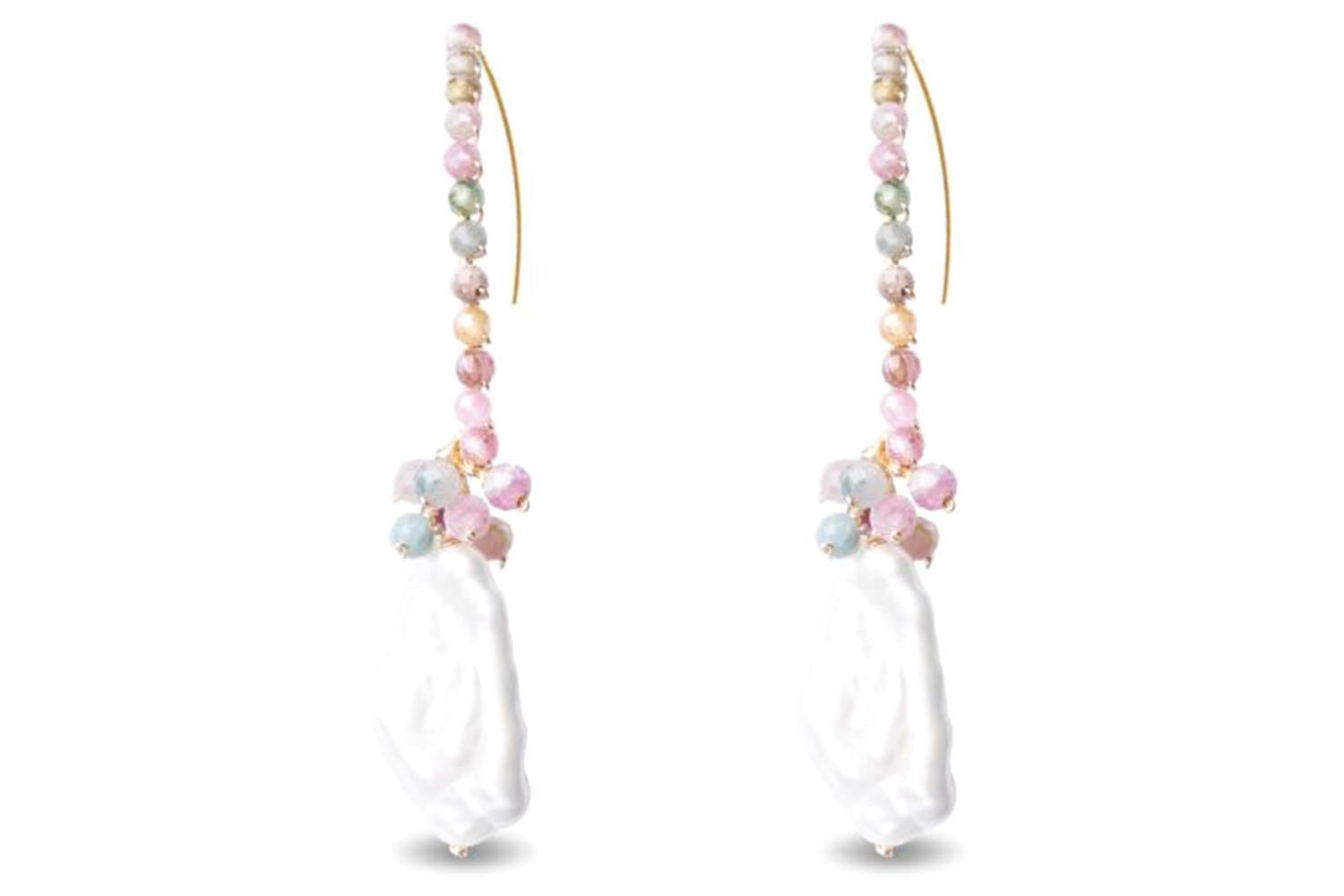Luxenter Ysna Earrings | Dangling Coloured Stones Mixed With White Pearl