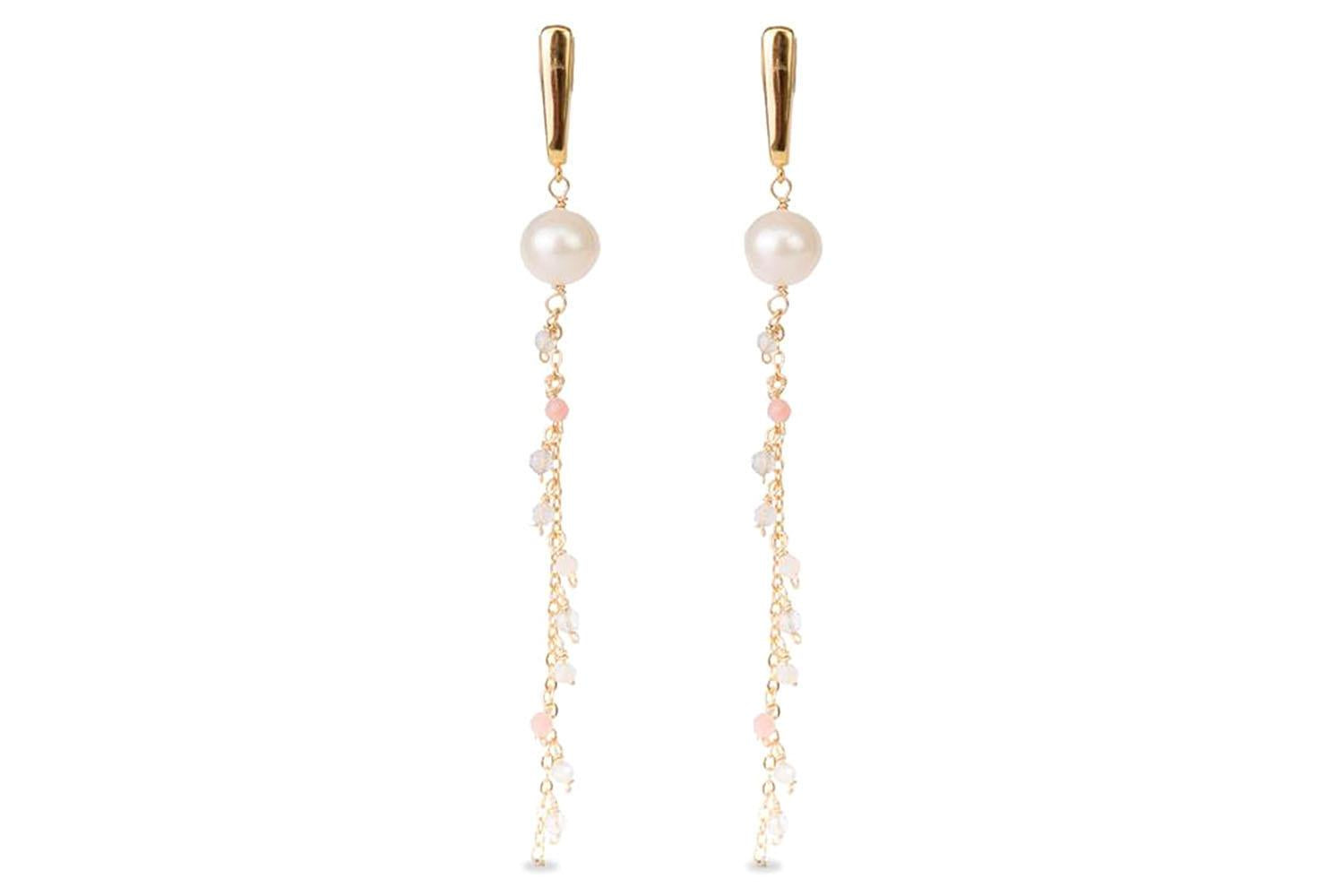 Luxenter Hildar Earrings | Rose Quartz and Natural Pearl Dangling Earrings