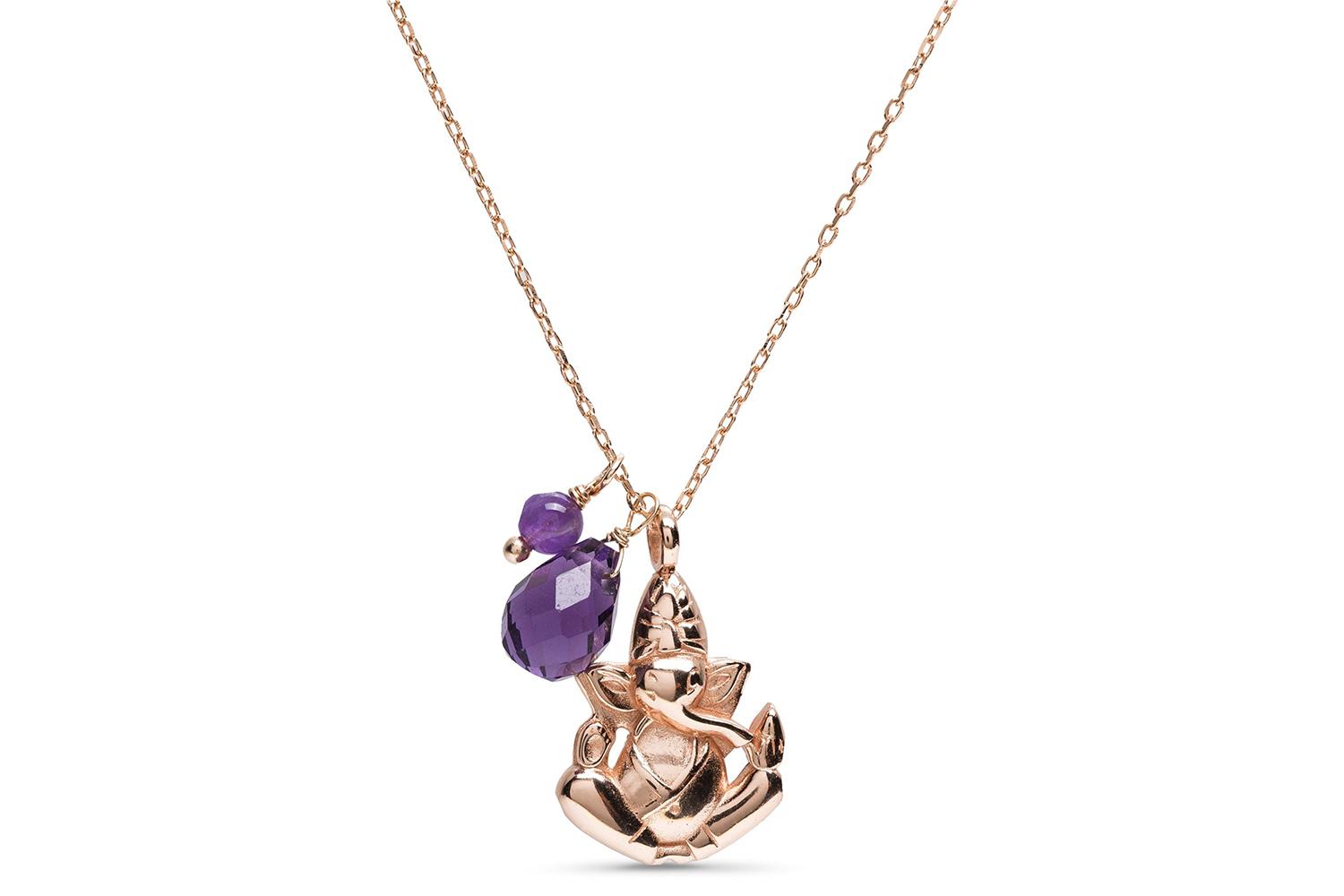 Luxenter Mazul Gold Plated Necklace with Rosa & Amethyst Stones