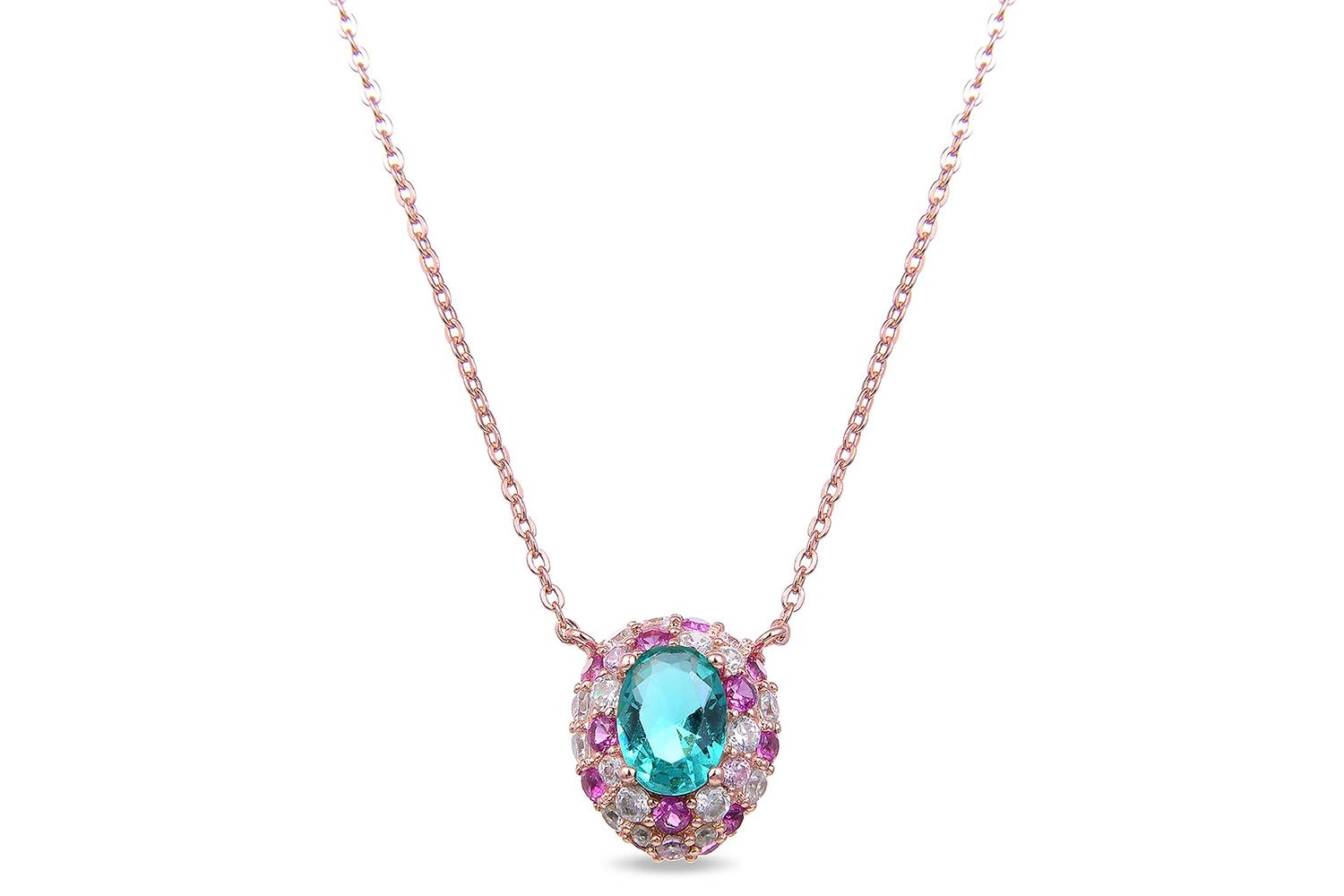 Luxenter Yorvat Gold Plated Pendant with Bouquet of Stones & Green Centre