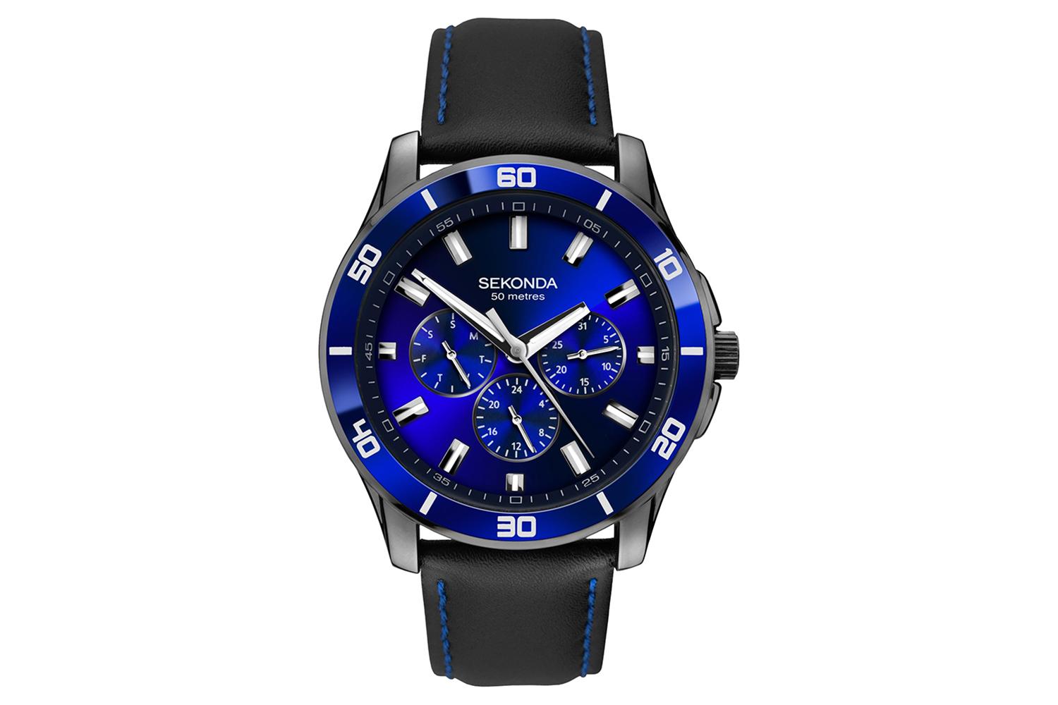 Sekonda Sports Mens Leather Strap Watch | Gun Metal