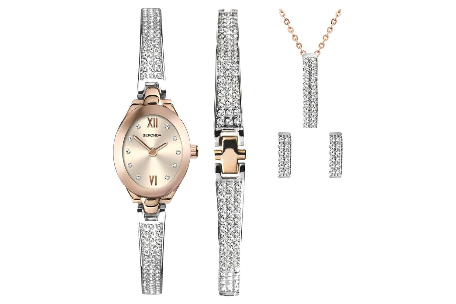 Sekonda Ladies Bracelet Watch Crystal Rose Gift Set | Rose Gold
