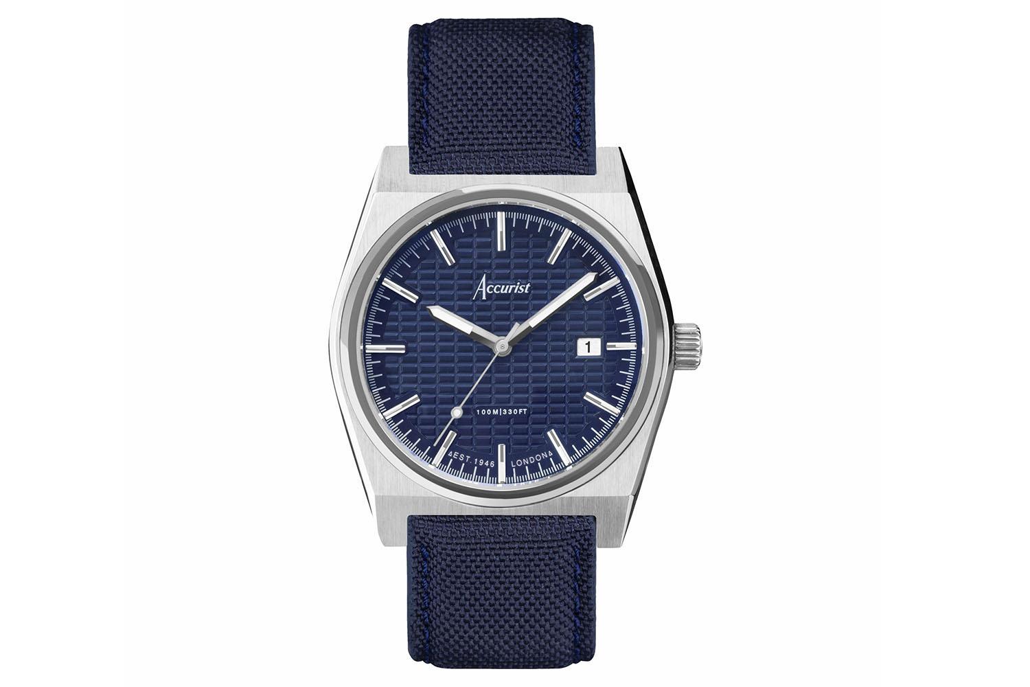 Accurist Origin Men's Watch | Silver Case & Blue Canvas Strap With Royal Blue Dial | 41mm