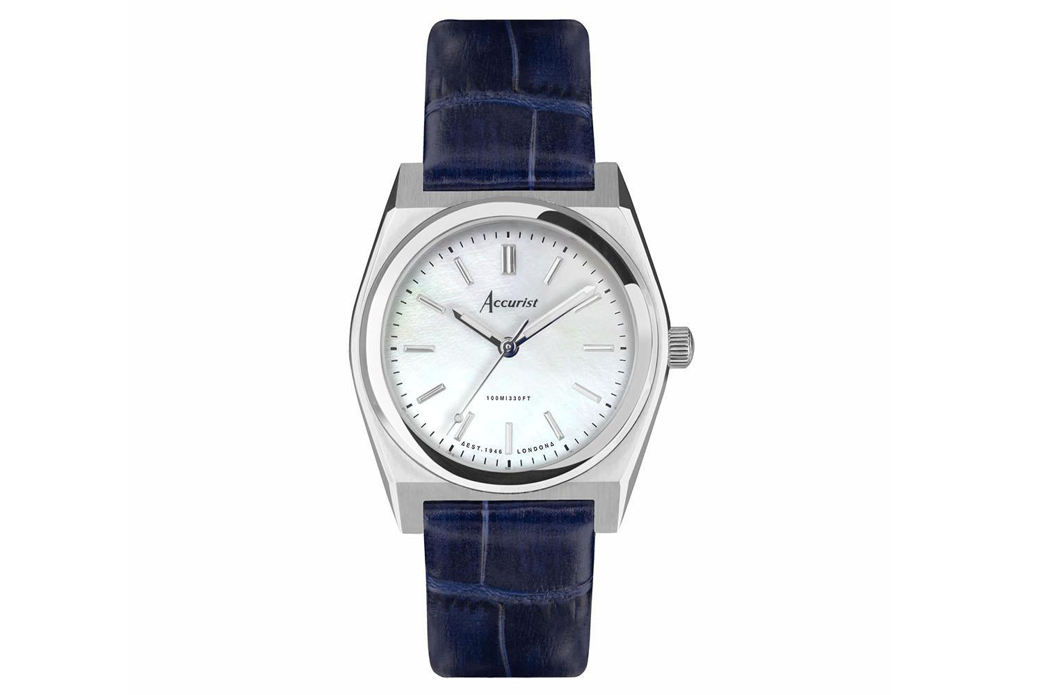 Accurist Origin Ladies Watch | Silver Case & Blue Leather Strap With Blue Dial | 34mm