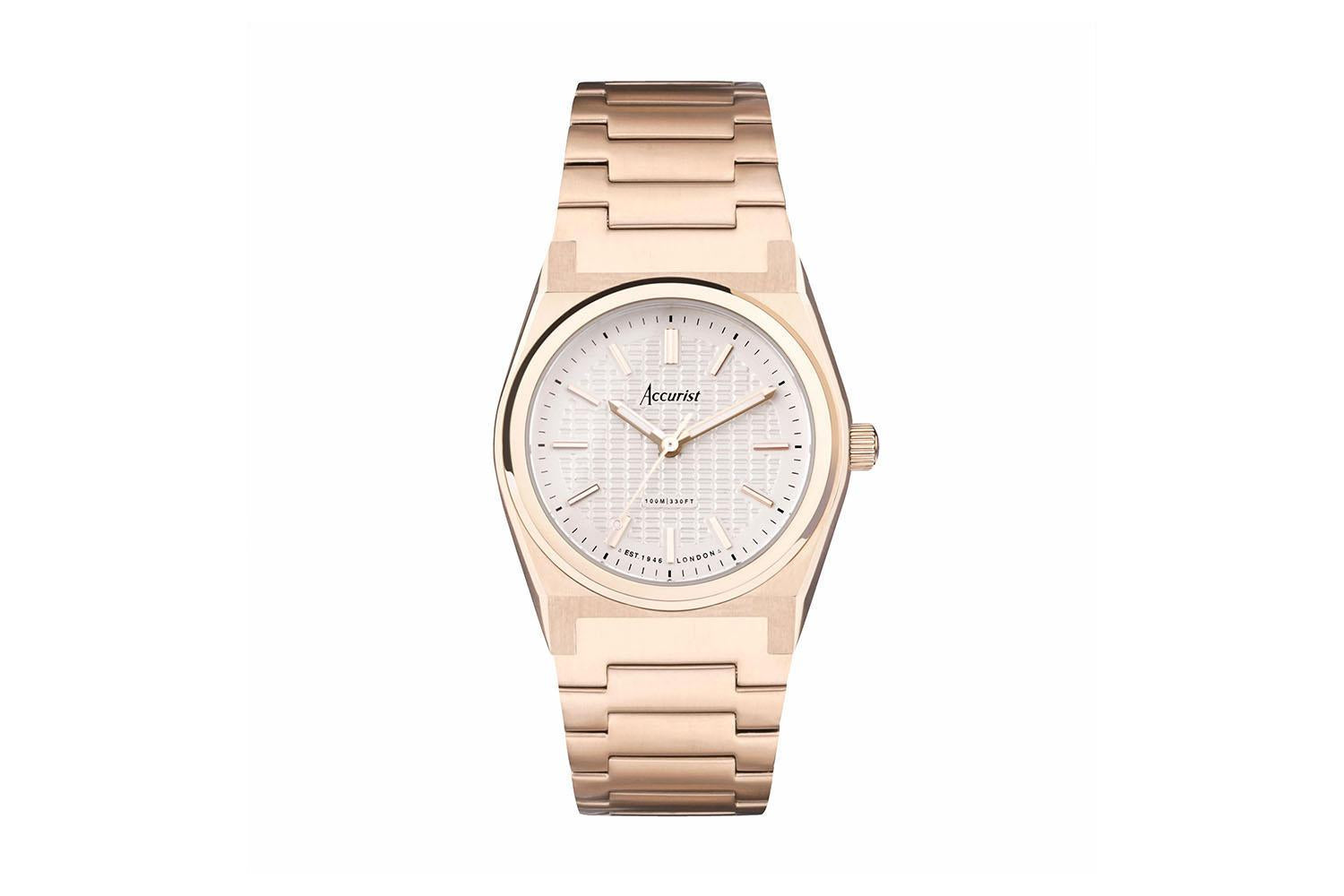 Accurist Origin Ladies Watch | Rose Gold Case & Stainless Steel Bracelet With White Dial | 34mm