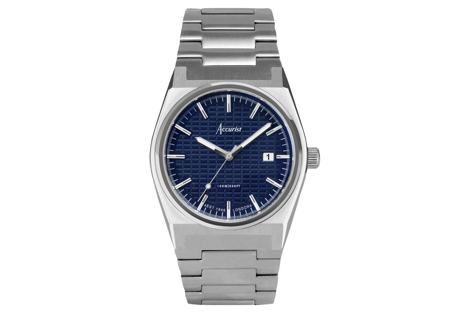 Accurist Origin Men's Watch | Silver Case & Stainless Steel Bracelet With Royal Blue Dial | 41mm