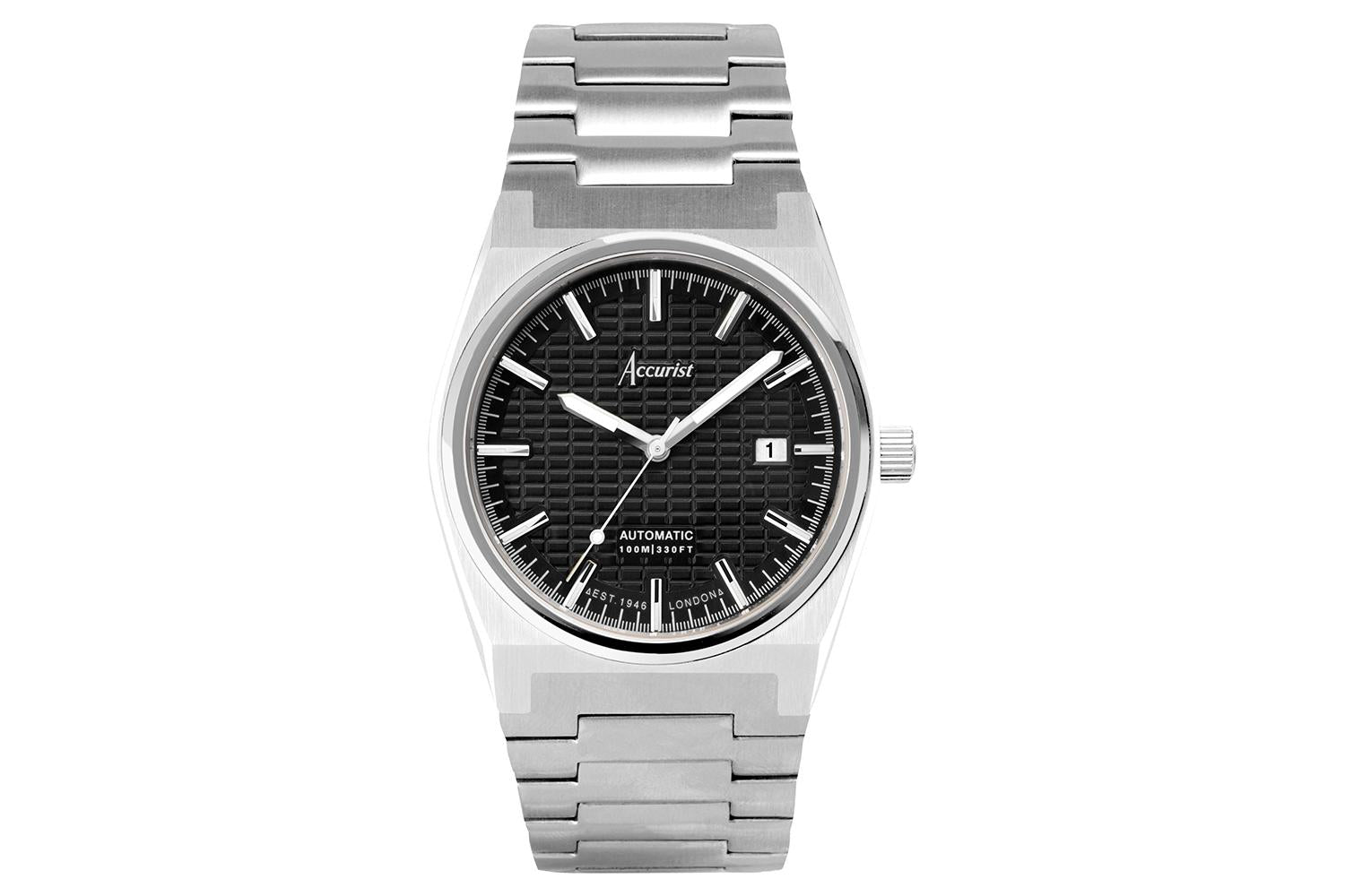 Accurist Origin Automatic Men's Watch | Silver Stainless Steel Case & Bracelet With Black Dial | 41mm