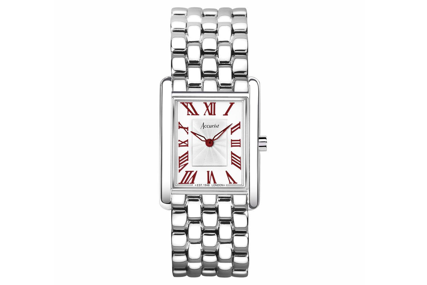 Accurist Rectangle Ladies Watch | Silver Case & Stainless Steel Bracelet With White Dial | 26mm