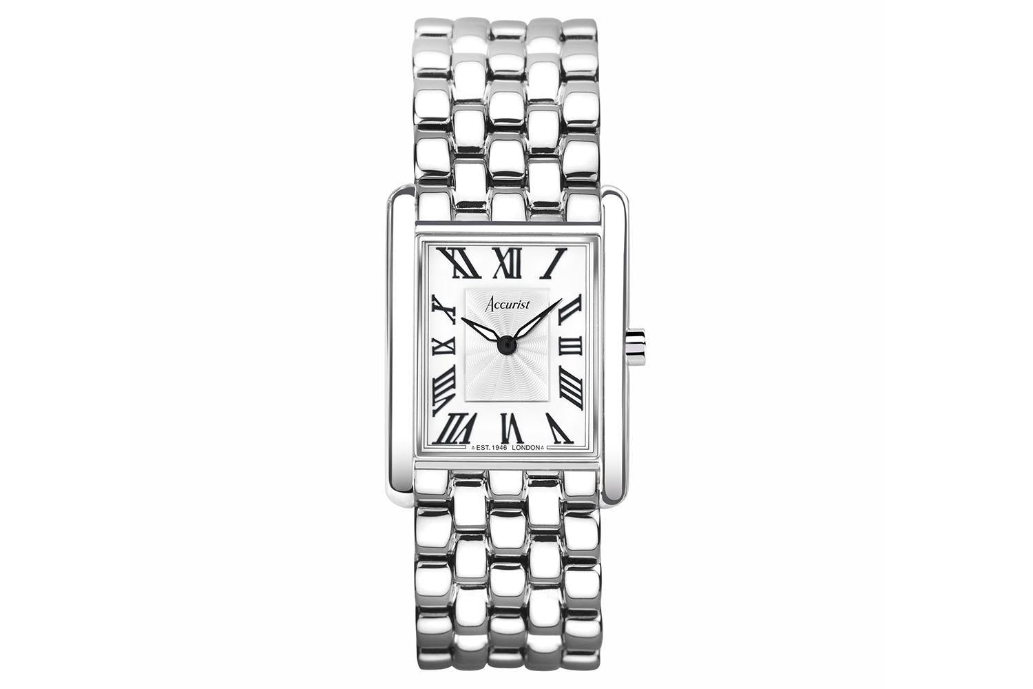 Accurist Rectangle Ladies Watch | Silver Case & Stainless Steel Bracelet With White Dial | 26mm