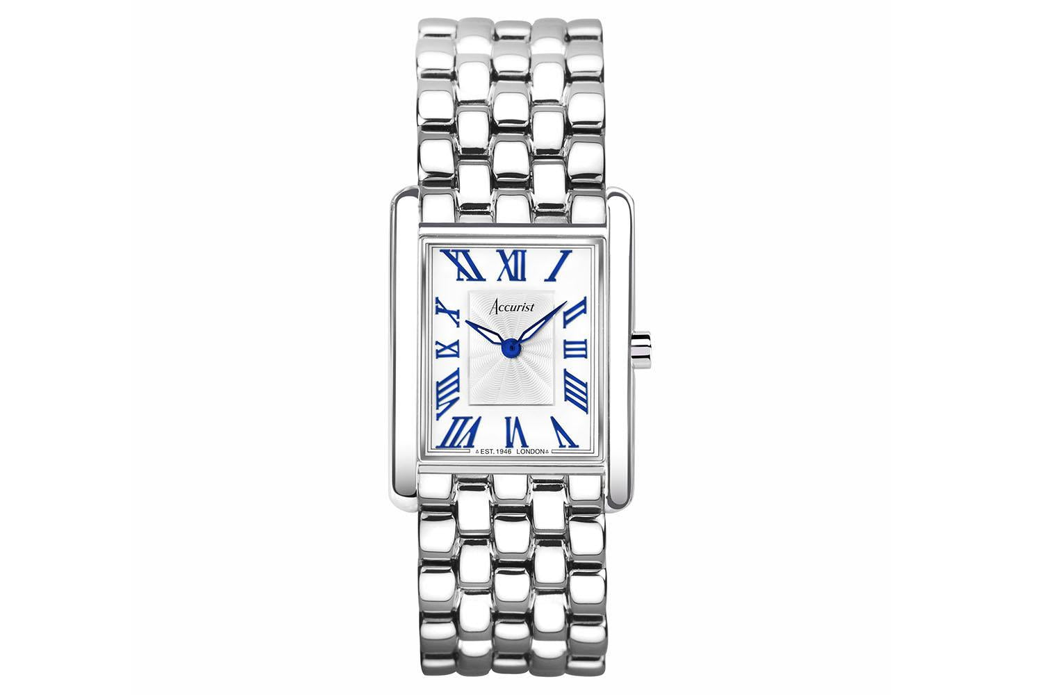 Accurist Rectangle Ladies Watch | Silver Case & Stainless Steel Bracelet With White Dial | 26mm