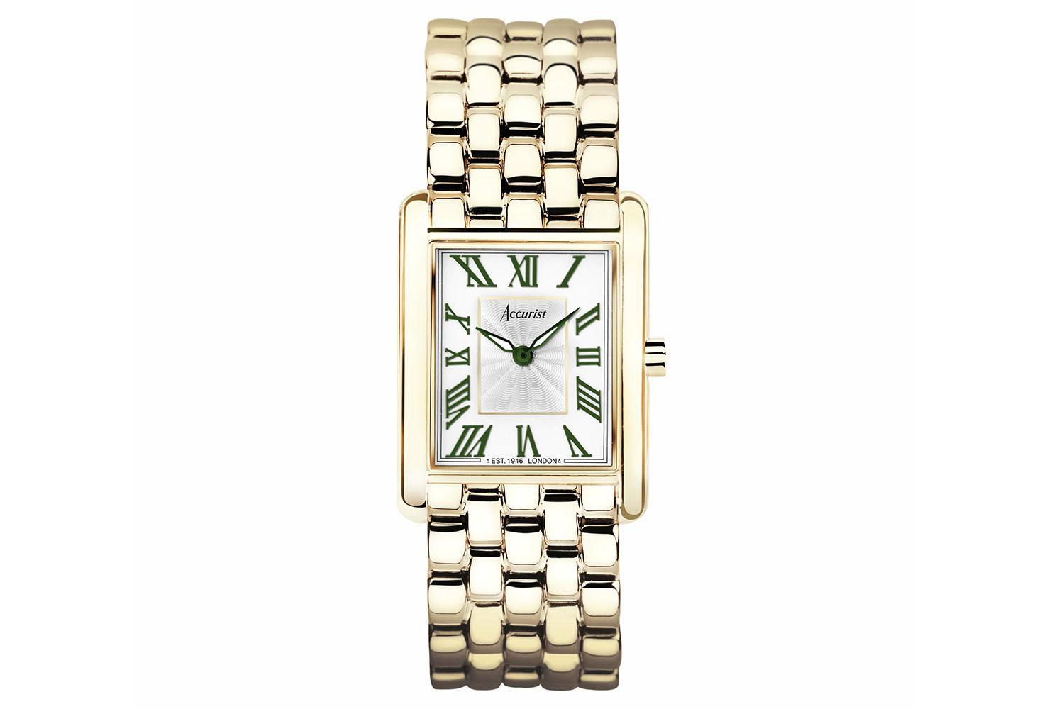 Accurist Rectangle Ladies Watch | Gold Case & Stainless Steel Bracelet With White Dial | 26mm